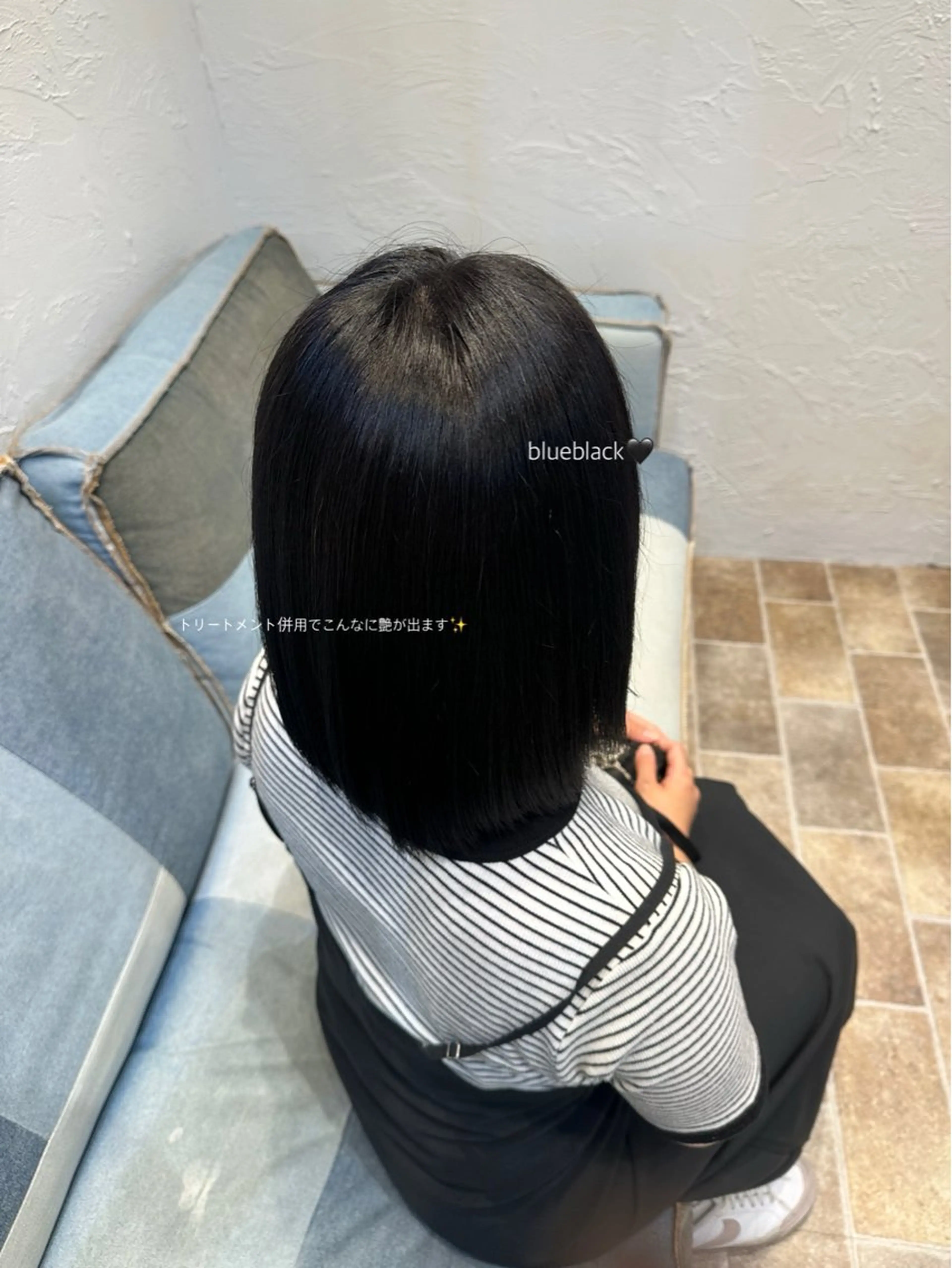 ショート カラー 黒髪 ブルーカラー ブルーブラック クオルシアカラー トリートメント 🍓イチゴ/透明感 /カラーモデル🍓のヘアスタイル
