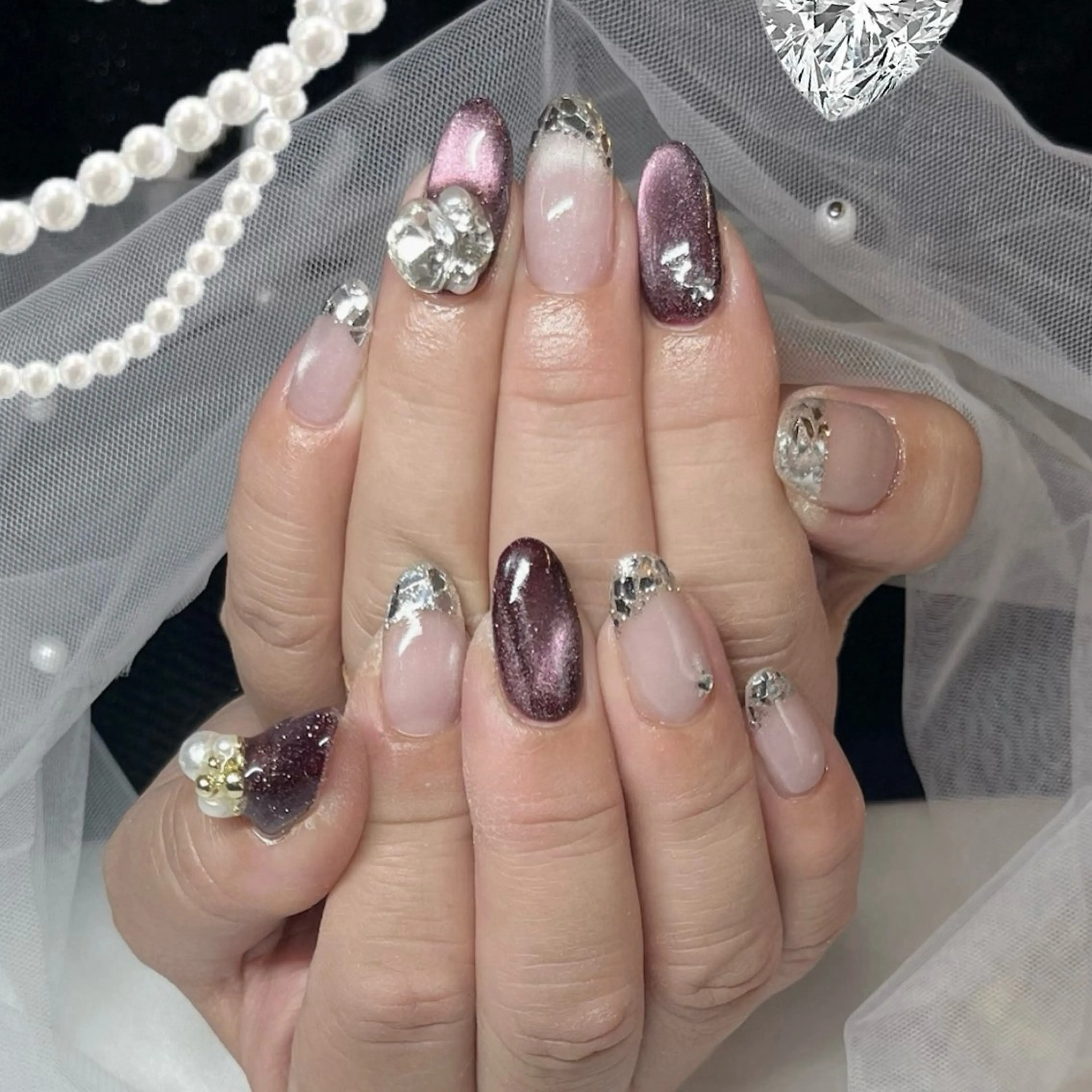 ネイル フレンチネイル ガラスフレンチ ハンドネイル MIYUNA 💅のネイルデザイン