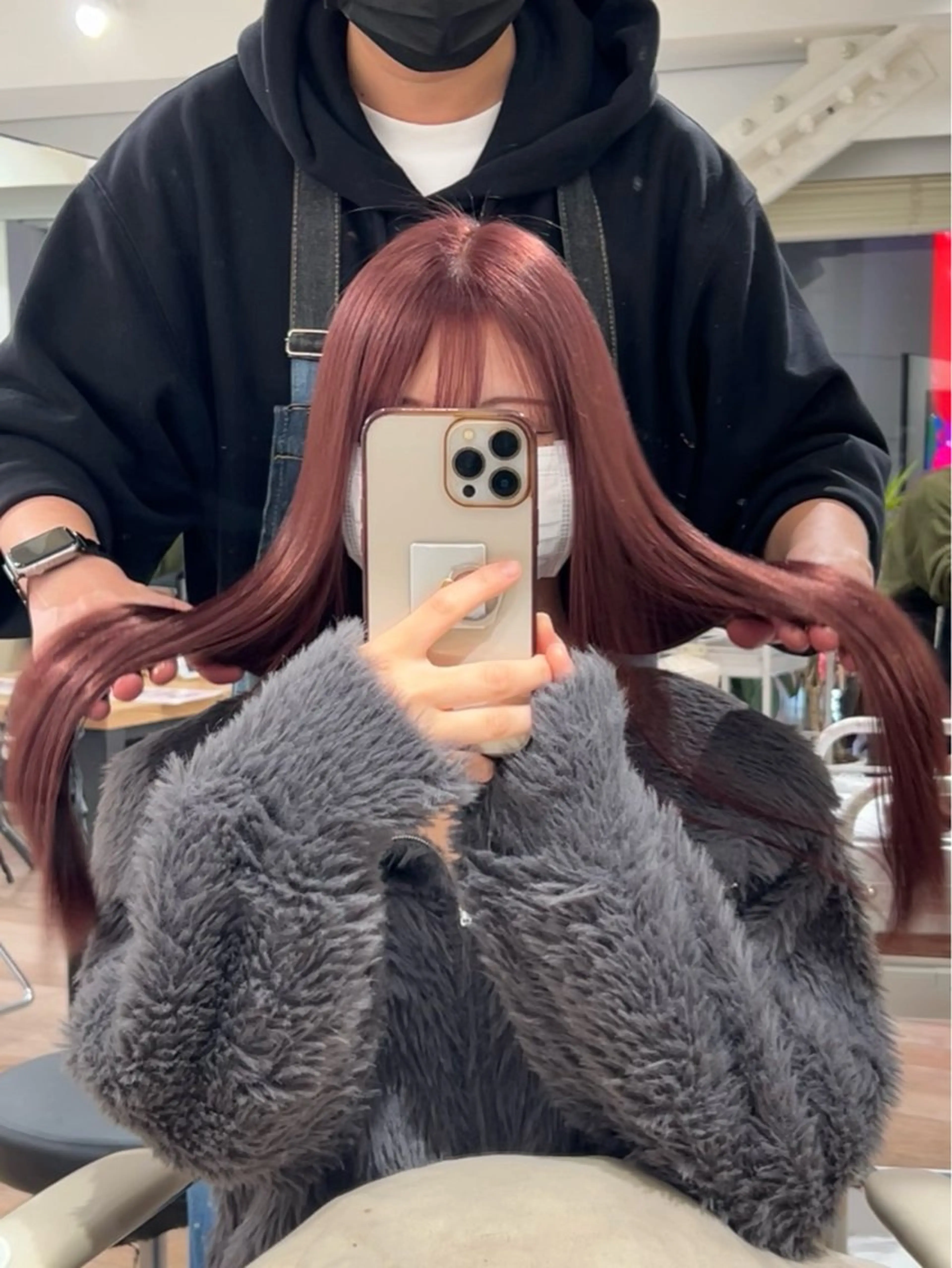 ロング カラー ブリーチ ブラウンカラー ダブルカラー ブリーチなしカラー ピンクカラー 艶髪/艶カラー/韓国 髪質改善/縮毛矯正のヘアスタイル