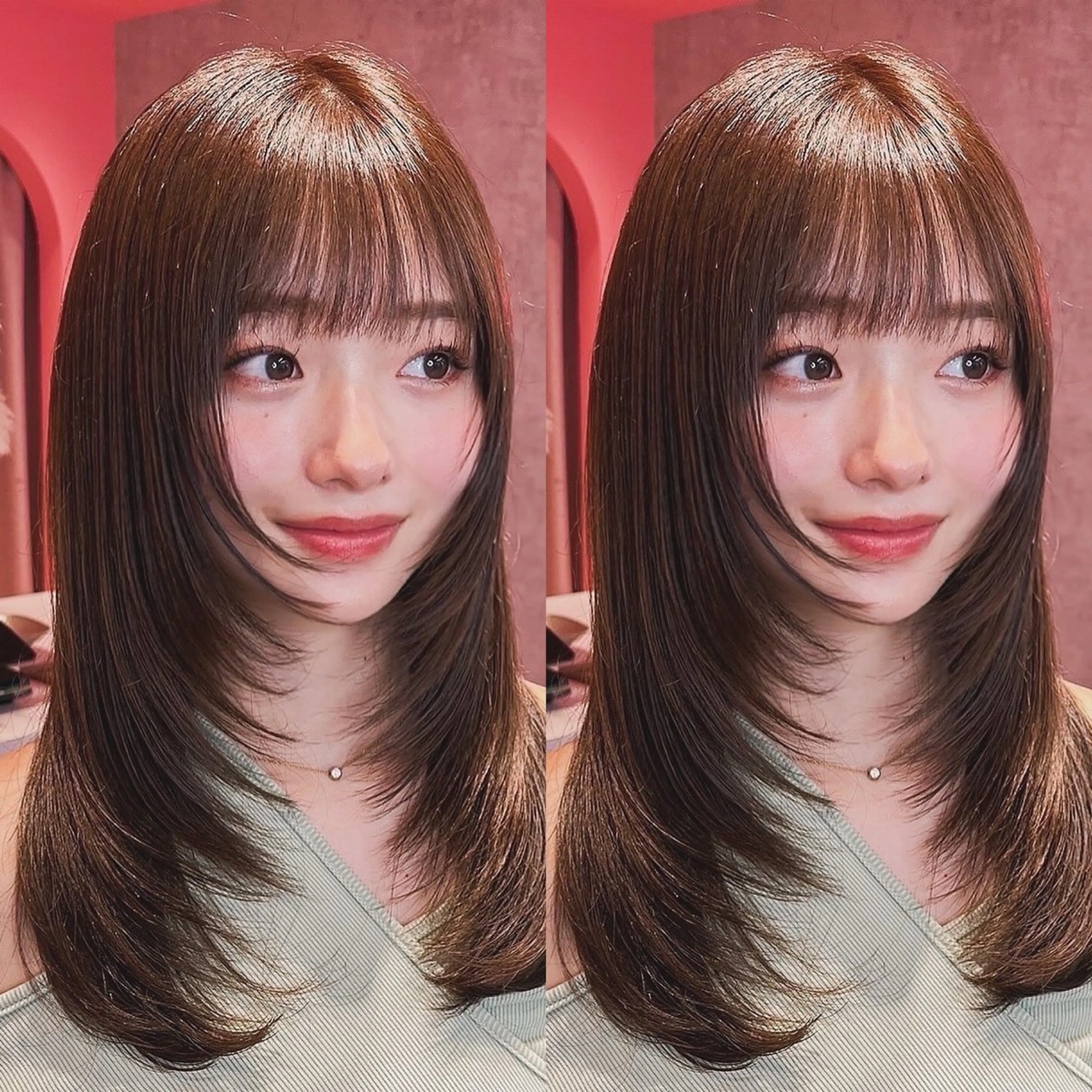 ミディアム カラー カット 縮毛矯正 トリートメント 山崎/ボブ縮毛矯正 レイヤー髪質改善のヘアスタイル