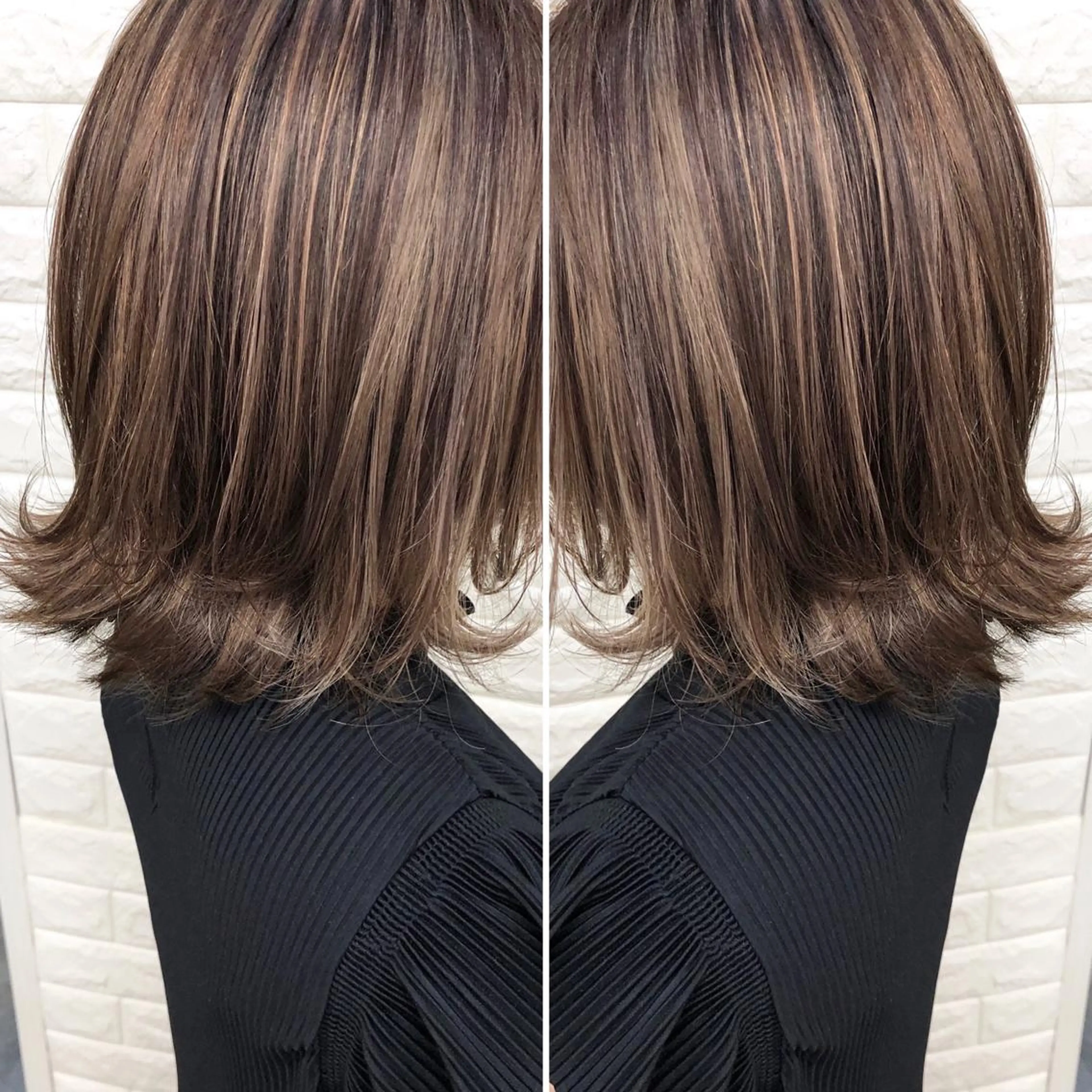 ミディアム カラー ブリーチ ハイライトカラー ハイライト ヘアカラー トリートメント famille所属・famille ファミーユのヘアスタイル