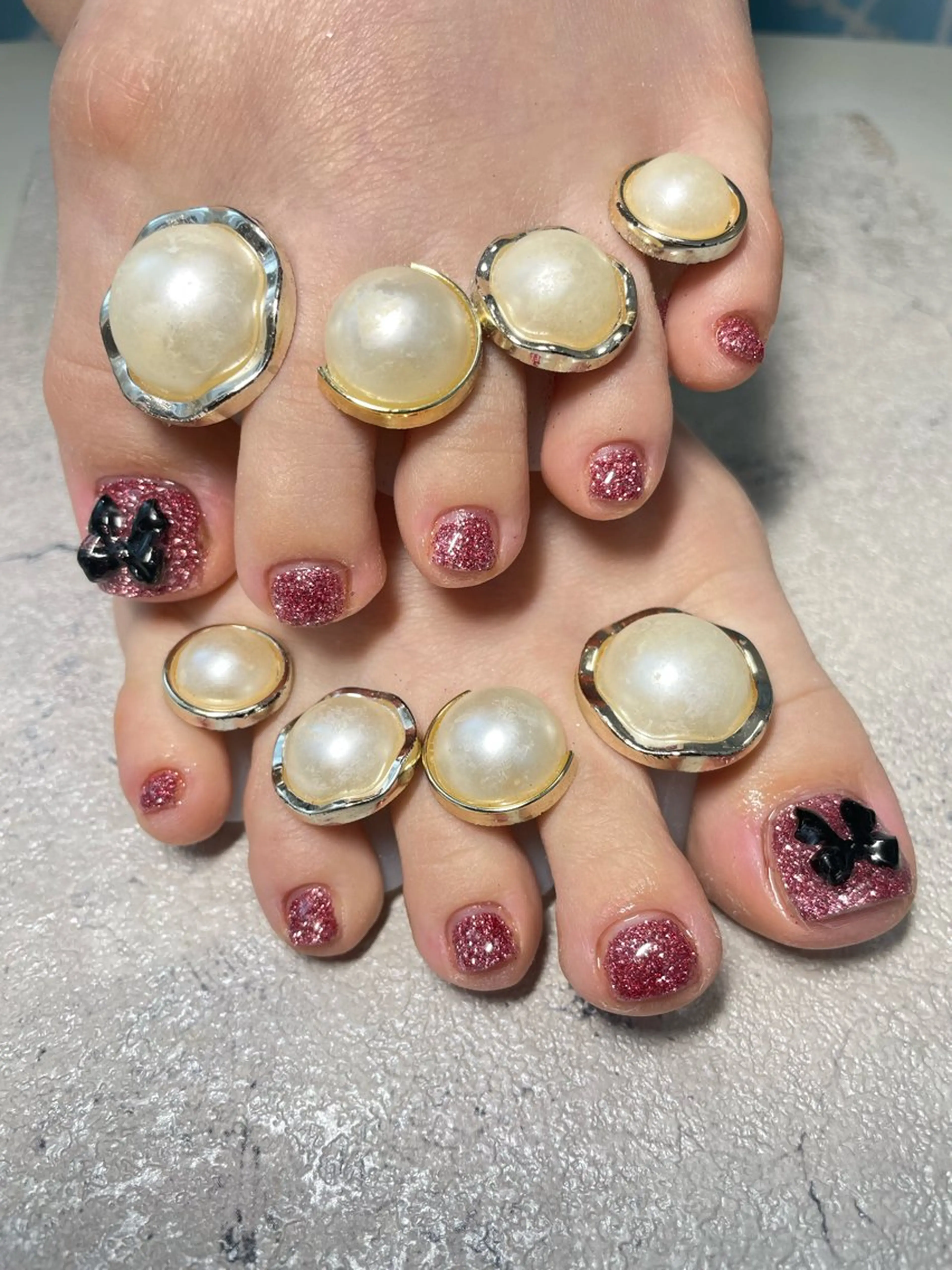 ネイル フットネイル リボン はるひな ねいるのネイルデザイン