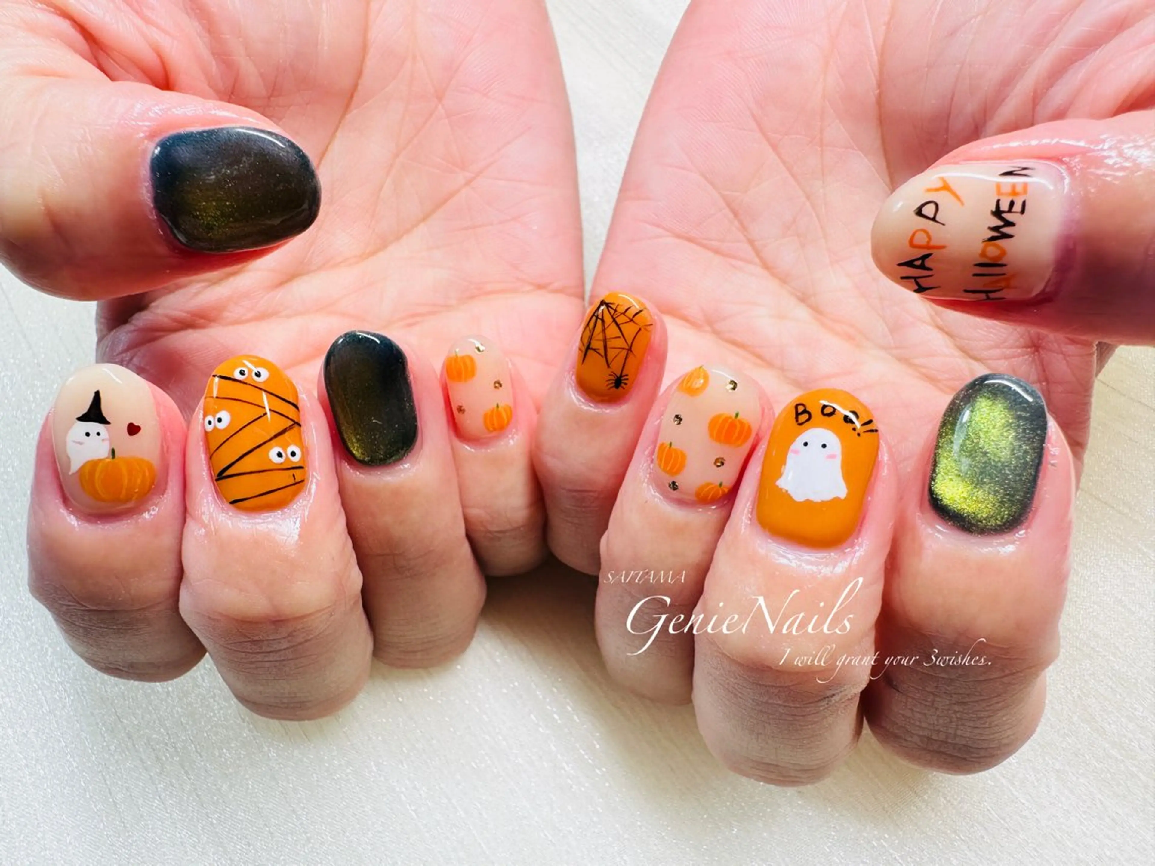 メンズ ネイル アートネイル 長さ出し 氷ネイル・うるうるネイル ロングネイル 持ち込み Genie Nailsのネイルデザイン