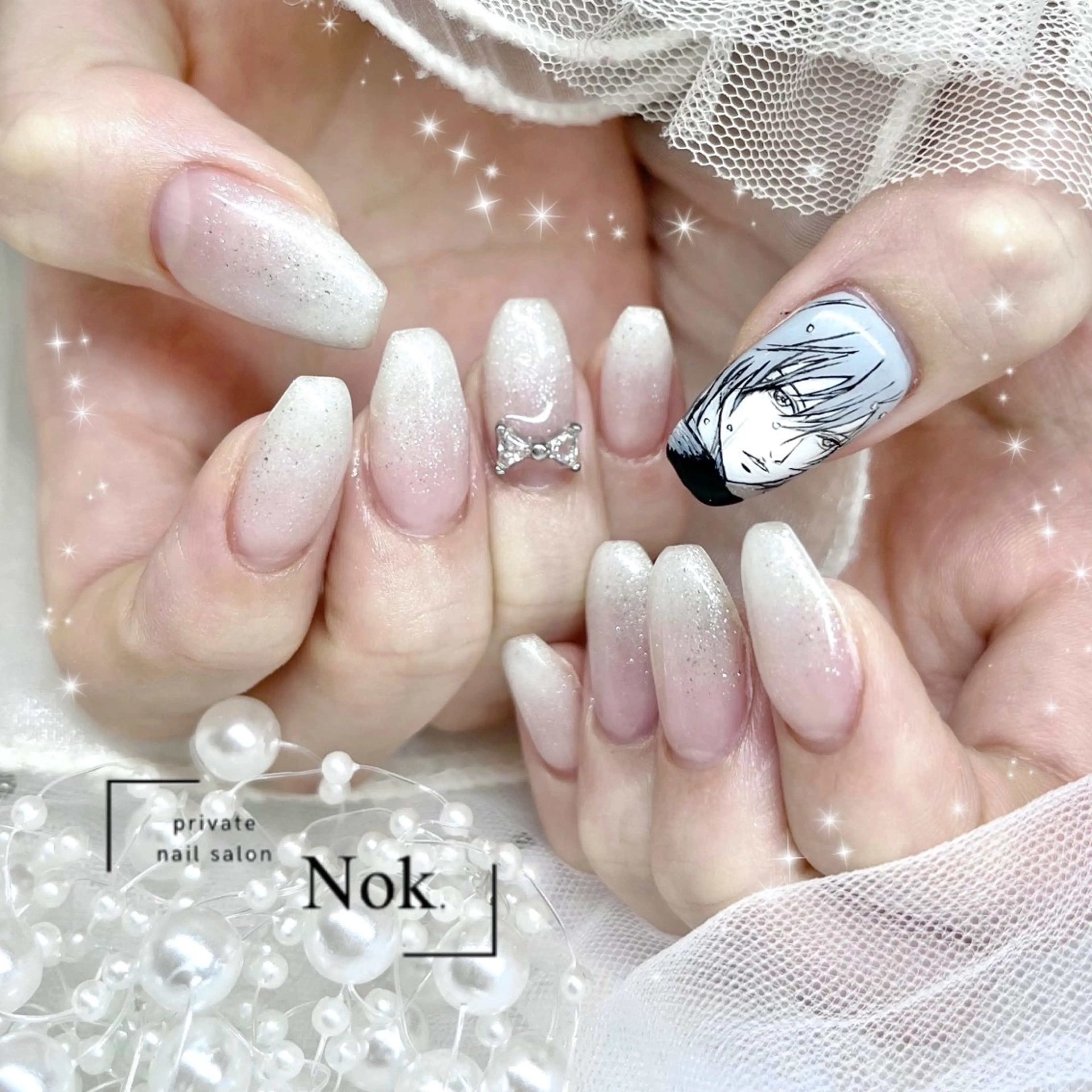 ネイル リボン ハンドネイル 池袋痛ネイル Nok. 渡辺のネイルデザイン