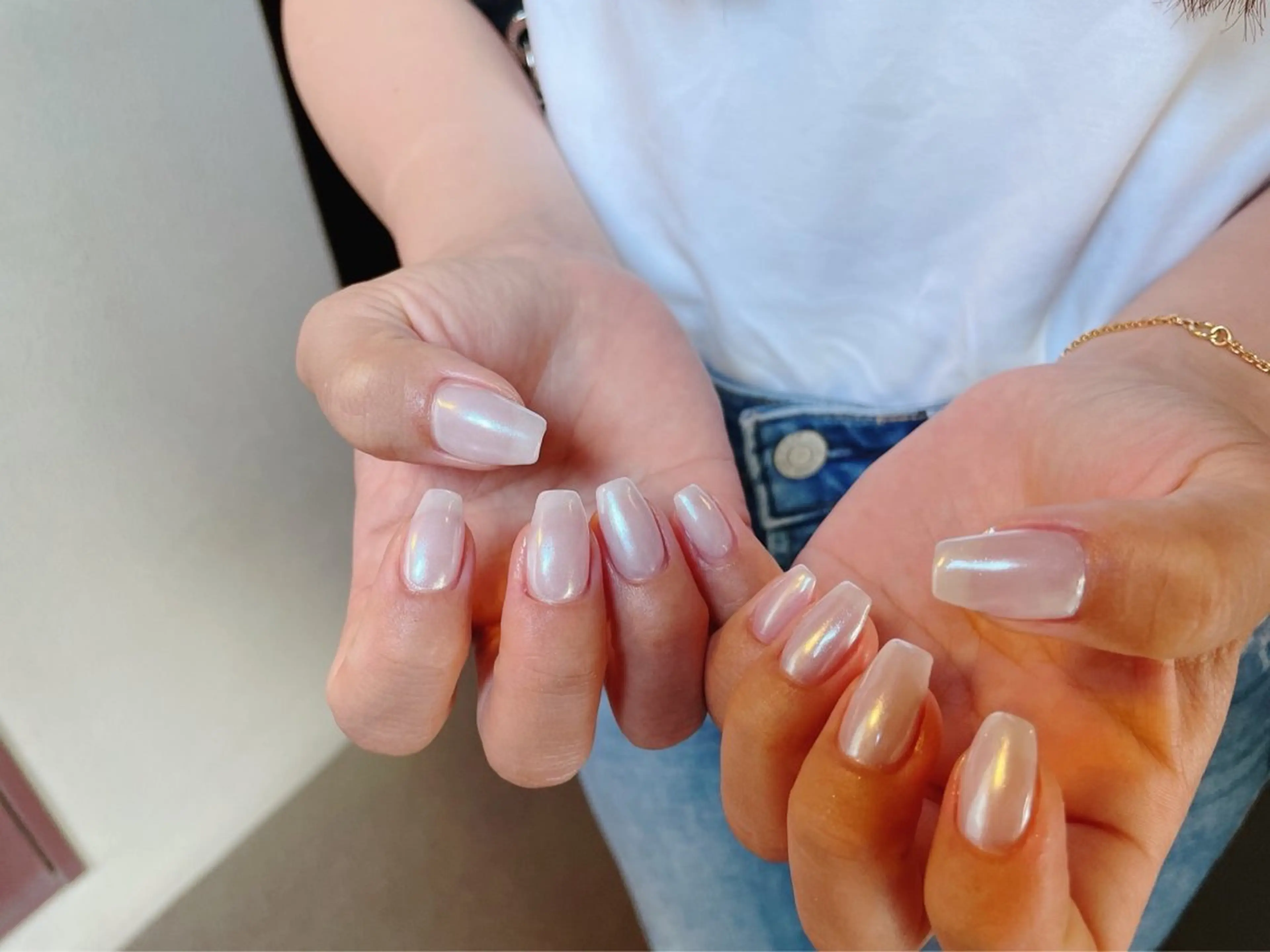 ネイル オーロラネイル ホワイト ハンドネイル kiki nail 二子玉川のネイルデザイン