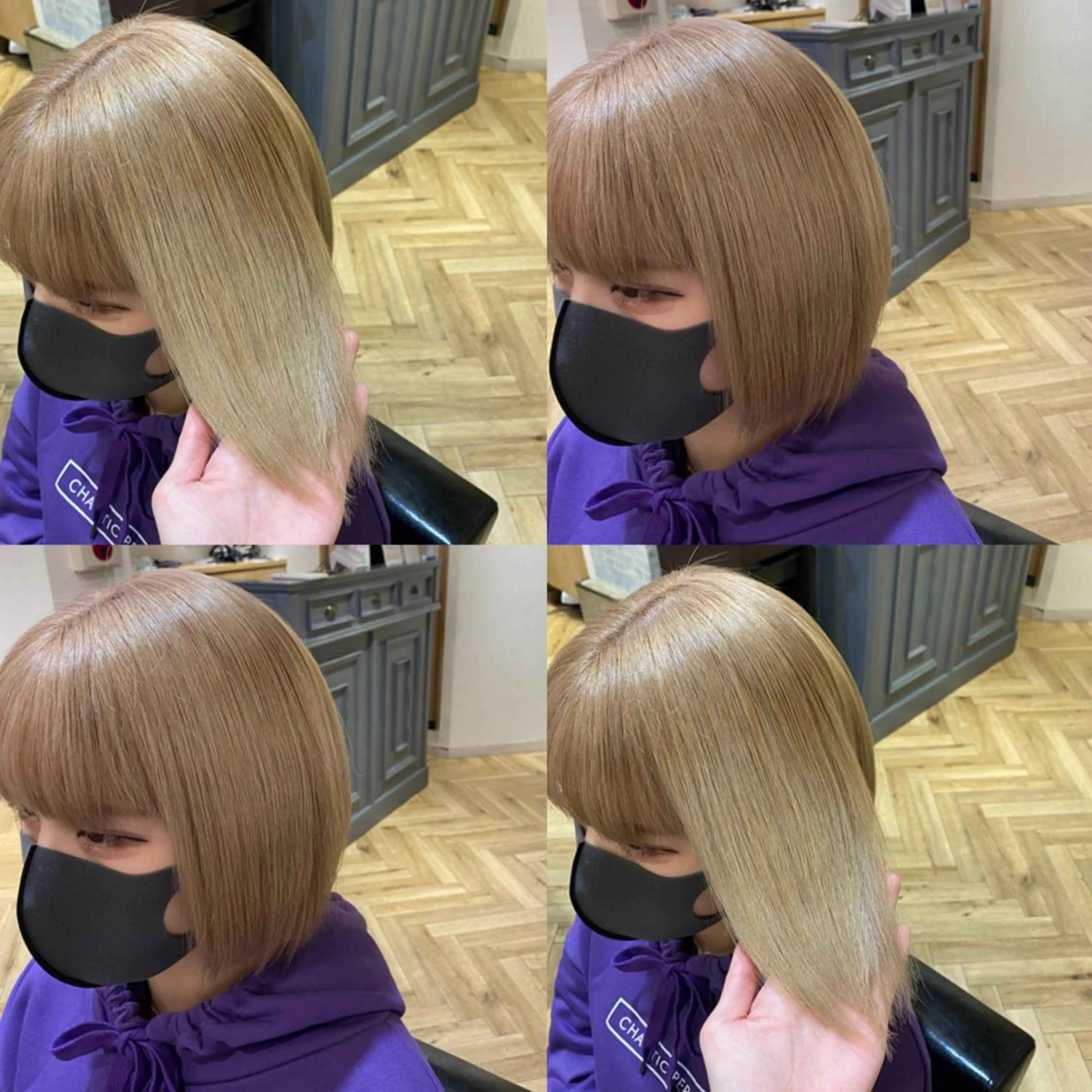 ミディアム カラー ベージュカラー 黒髪 ブリーチ ホワイトベージュ 艶カラー/韓国顔周り 🎀mamiのヘアスタイル