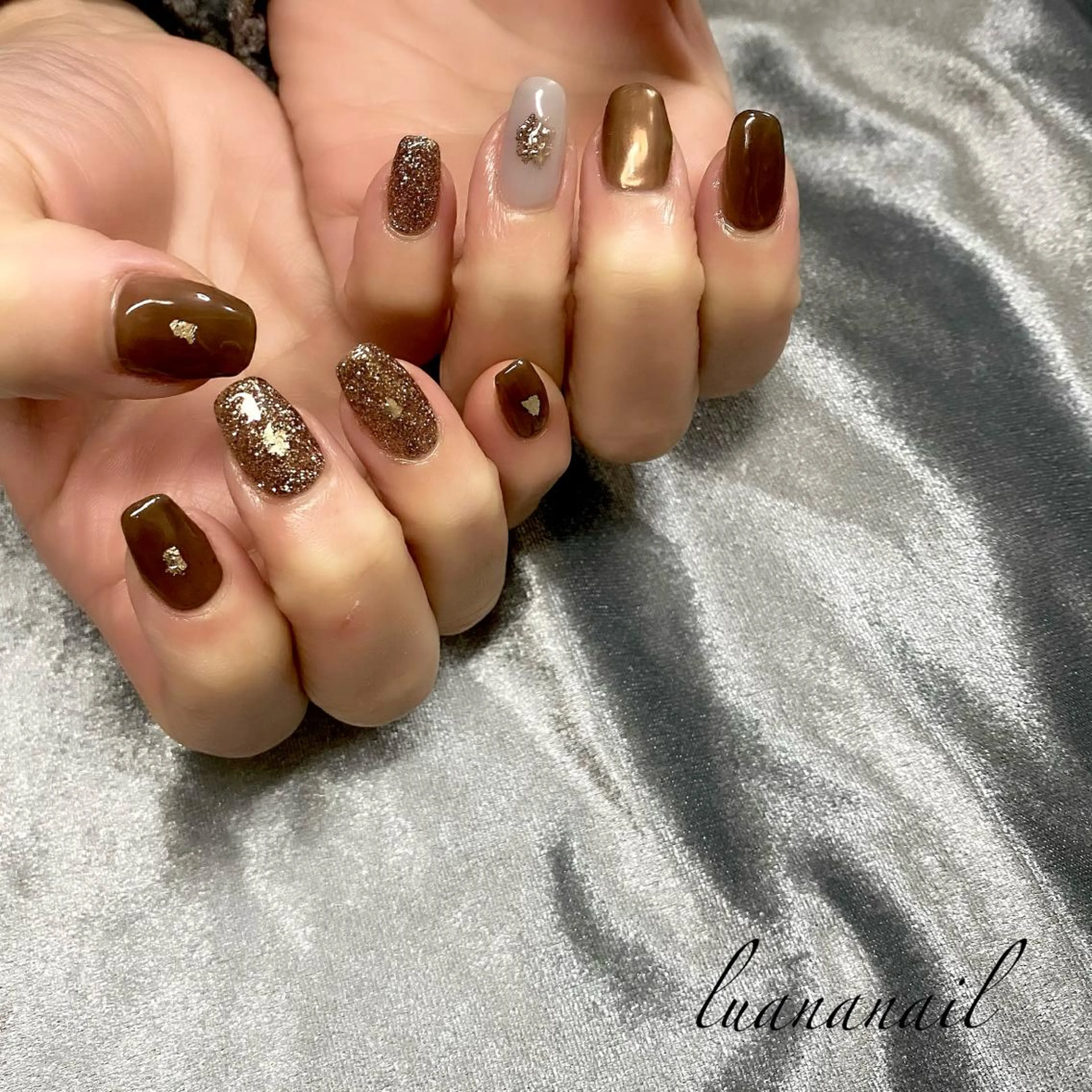 ネイル ブラウン ハンドネイル luana nailのネイルデザイン