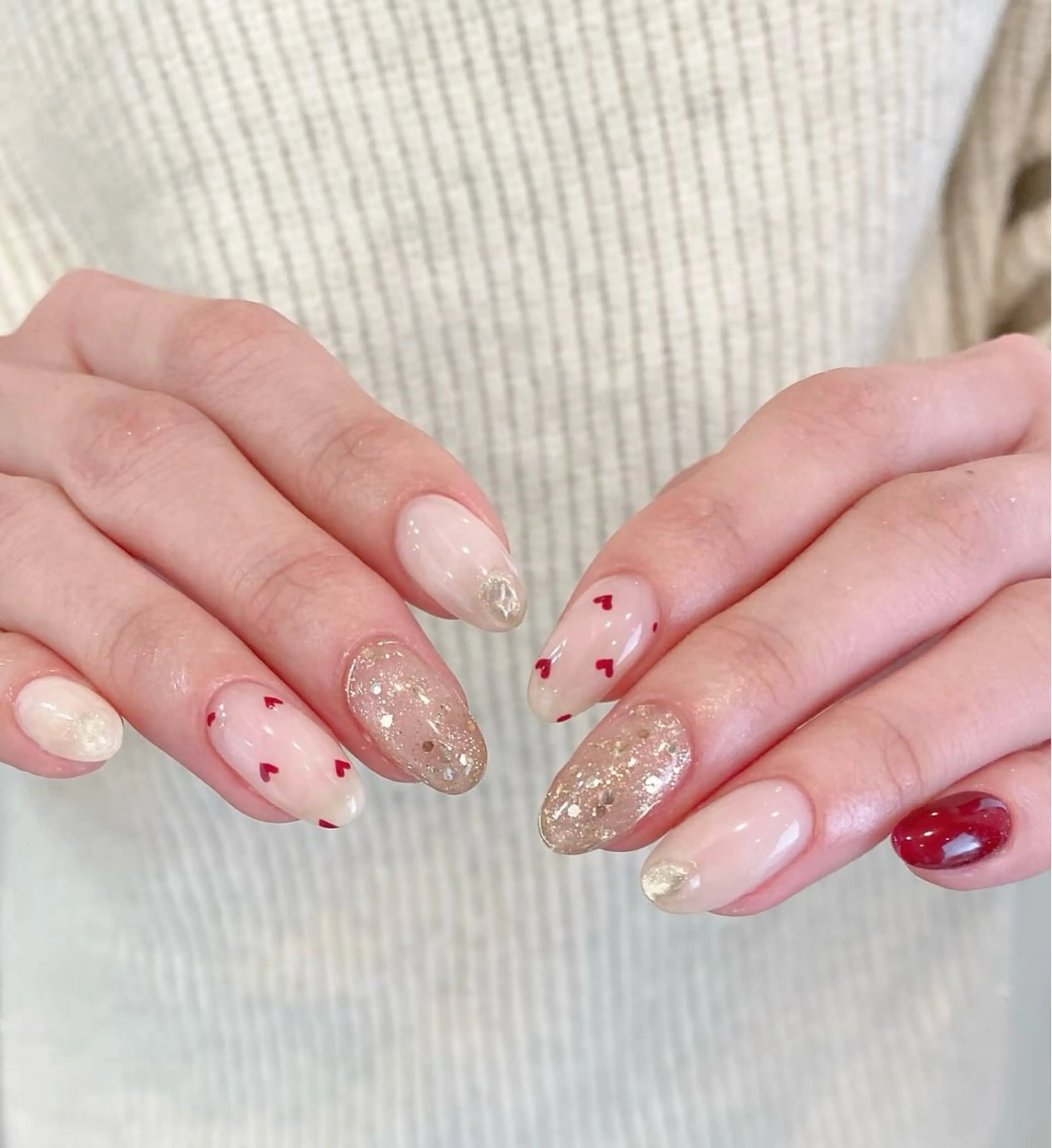ネイル フラワーネイル フレンチネイル ジェルネイル ガラスフレンチ ハート ハンドネイル BabyYouMi nailのネイルデザイン