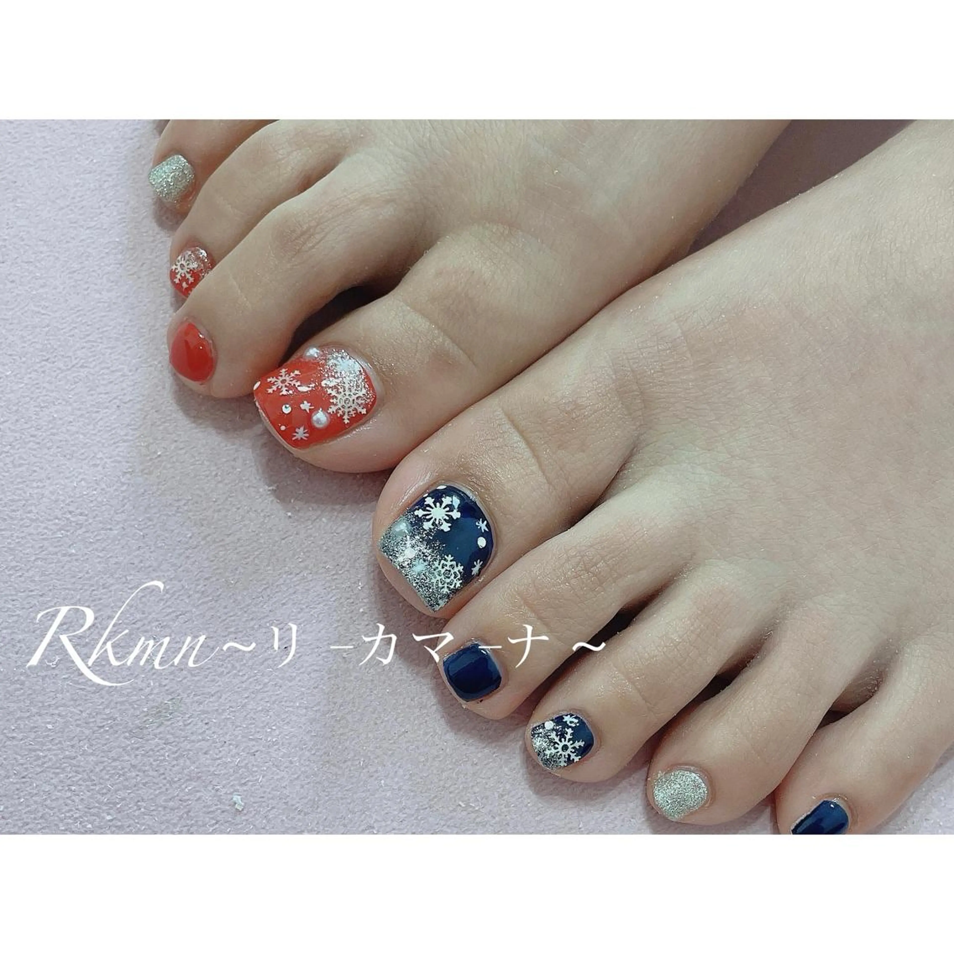 ネイル アートネイル ボルドー ラメ(グリッター) ネイビー 春ネイル ハンドネイル フットネイル ハンドケア Rkmn ~リ-カマ-ナ~のネイルデザイン