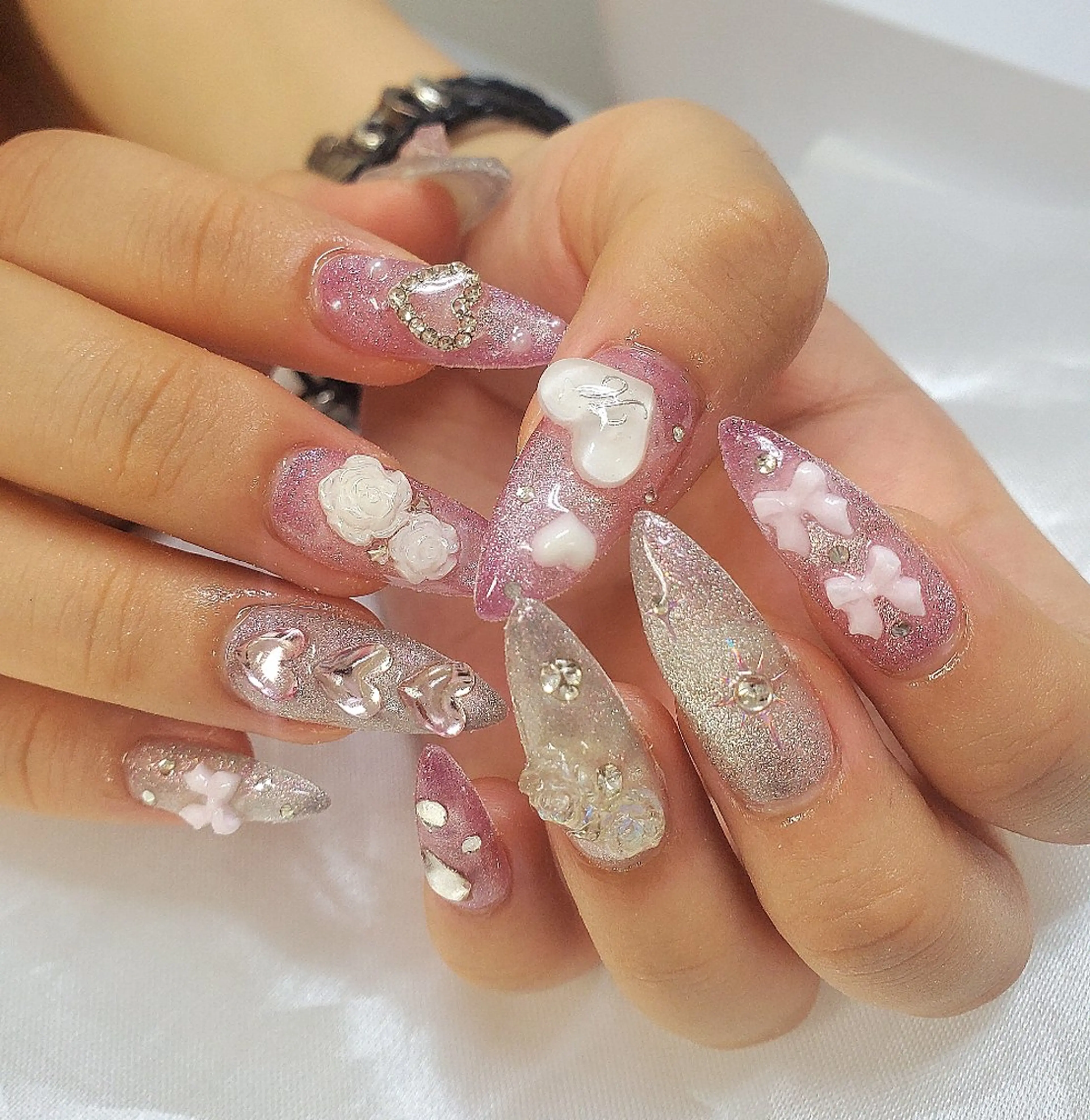 ネイル 長さ出し フラッシュネイル ハート マグネットネイル ピンク ハンドネイル Nail 🌱TSUBASAのネイルデザイン