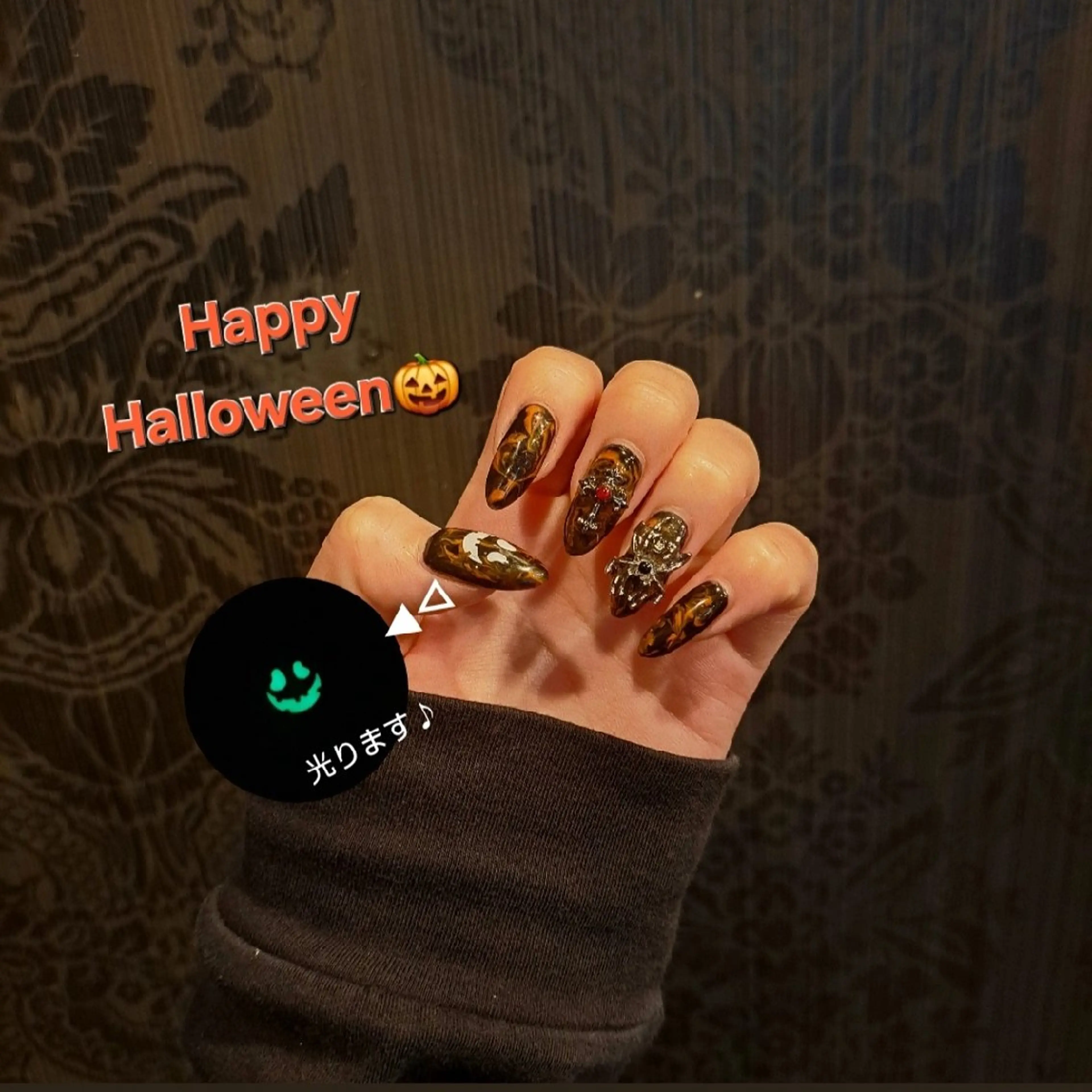 ネイル ジェルネイル ハロウィン 大理石ネイル(マーブル) RounGe町田店 🧸大谷のネイルデザイン