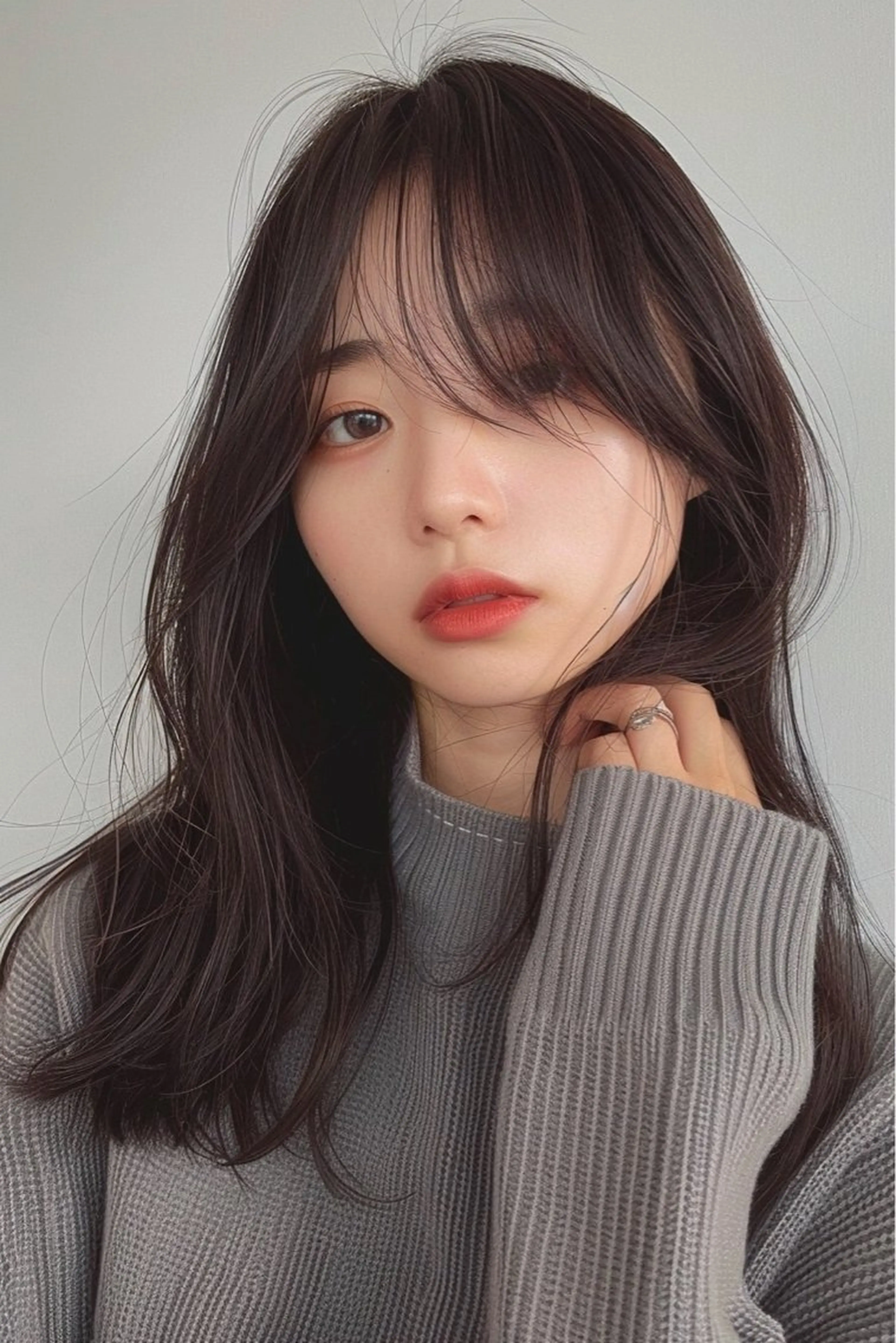 セミロング 韓国風ヘア レイヤーカット シースルーバング ウルフカット lana hair 新宿/髪質改善のヘアスタイル