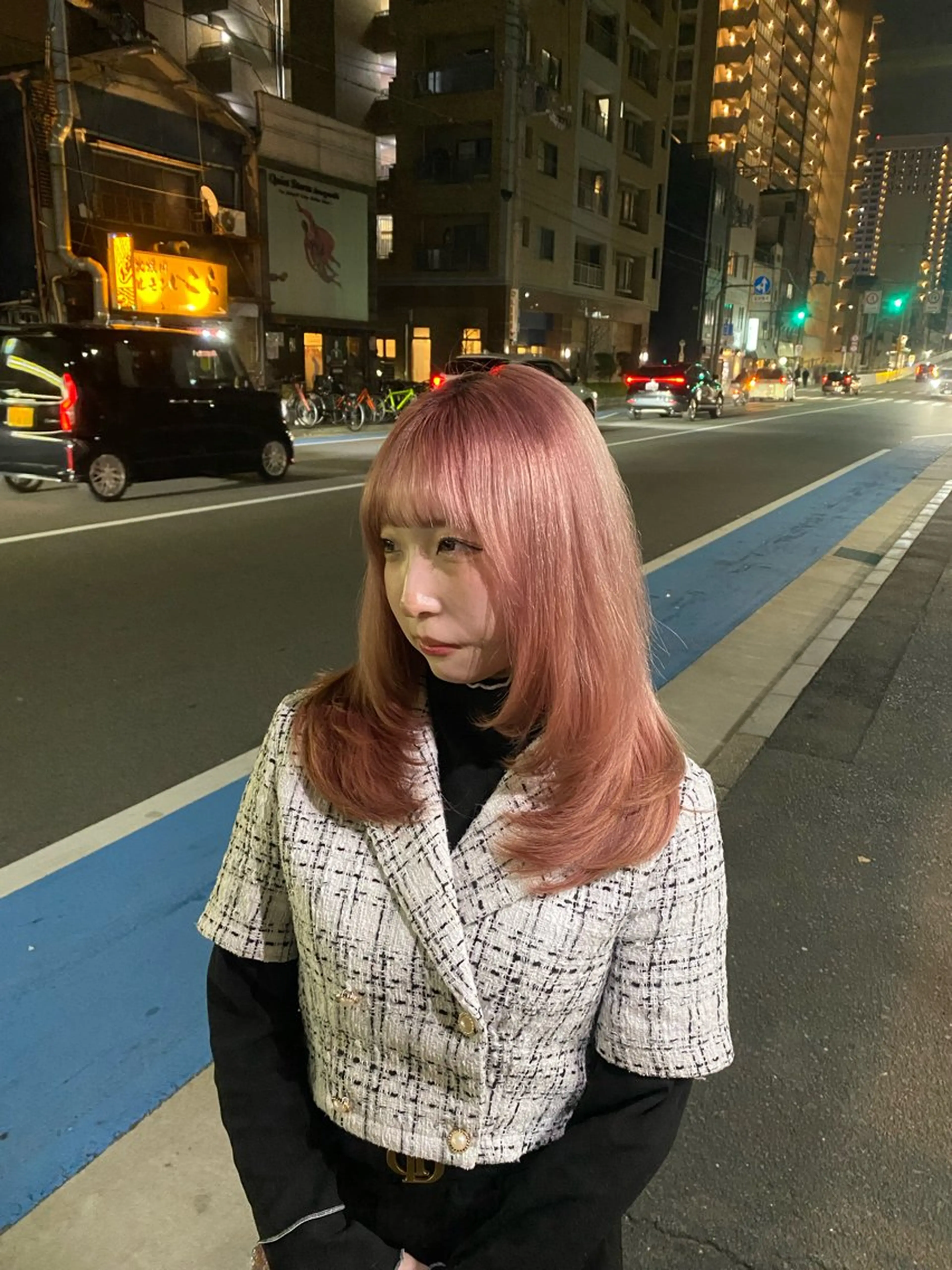 ミディアム カラー ベージュカラー ピンクカラー ピンクベージュ レイヤーカット カット トリートメント 縮毛矯正とレイヤー カット/杉村凜汰郎のヘアスタイル