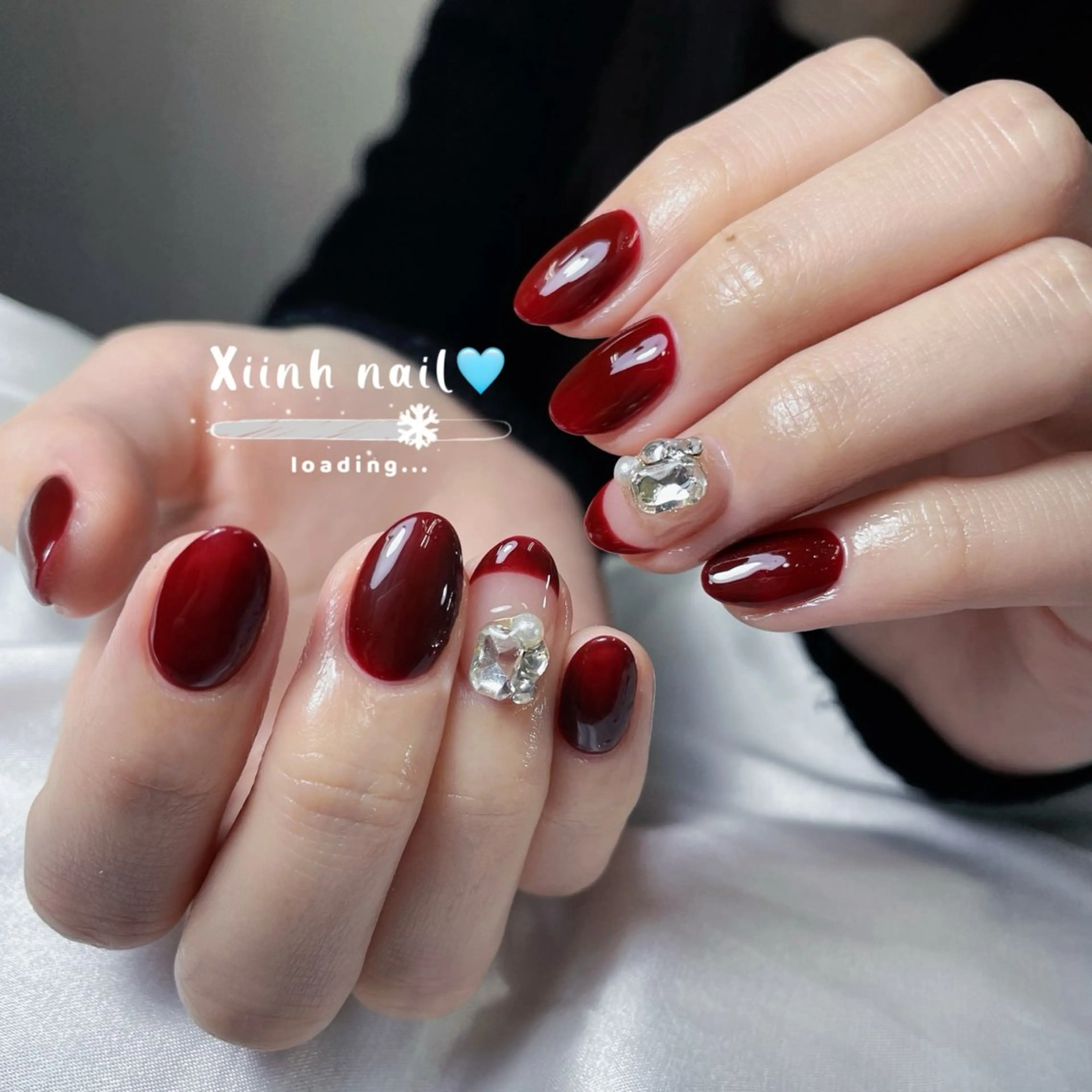 ネイル ブラウン チークネイル 桜ネイル 長さ出し フットネイル ハンドネイル XIINH NAIL SALONのネイルデザイン