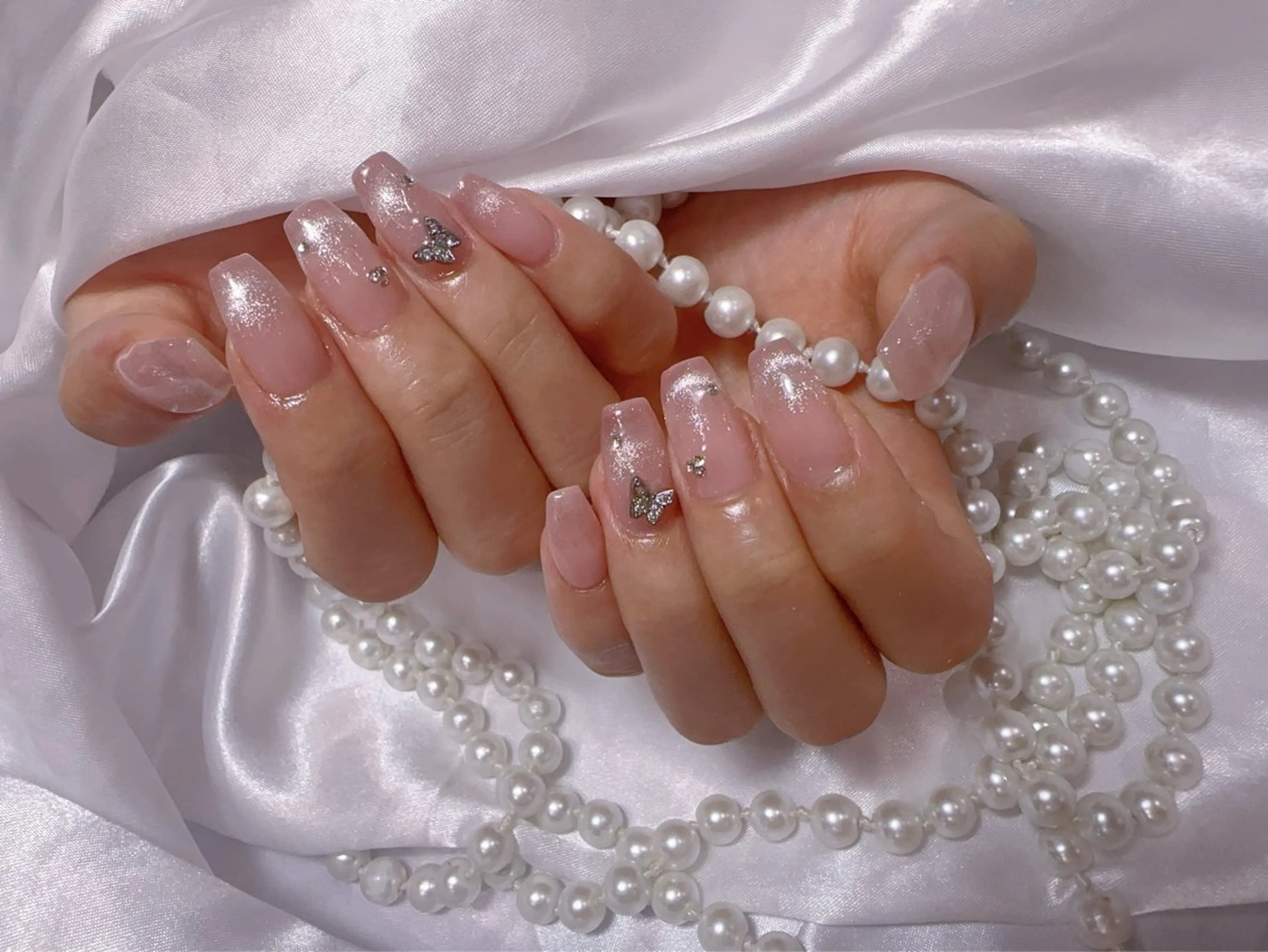 ネイル アートネイル フラッシュネイル フレンチネイル ジェルネイル ガラスフレンチ ハンドネイル You&Me Miyuのネイルデザイン