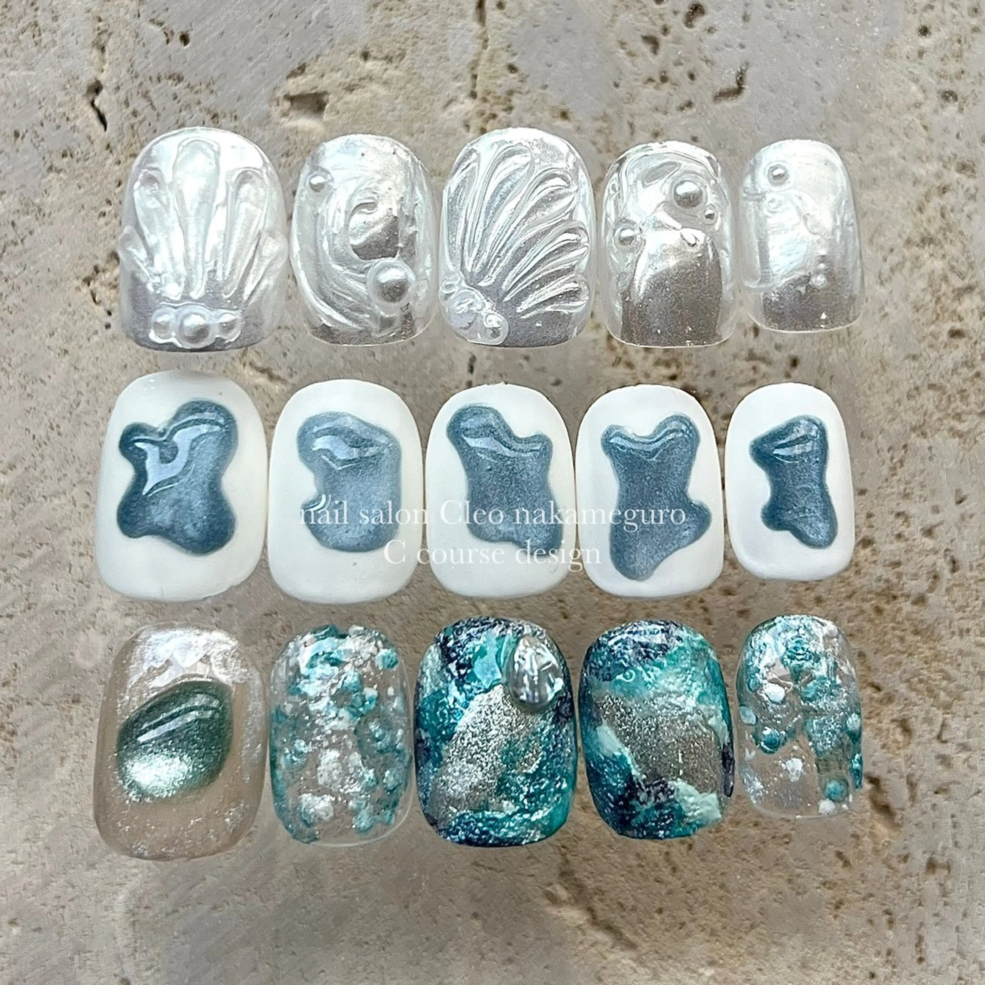 ネイル オーロラネイル 長さ出し フラッシュネイル フラワーネイル フットネイル ハンドネイル Cleo中目黒店 Hinahoのネイルデザイン