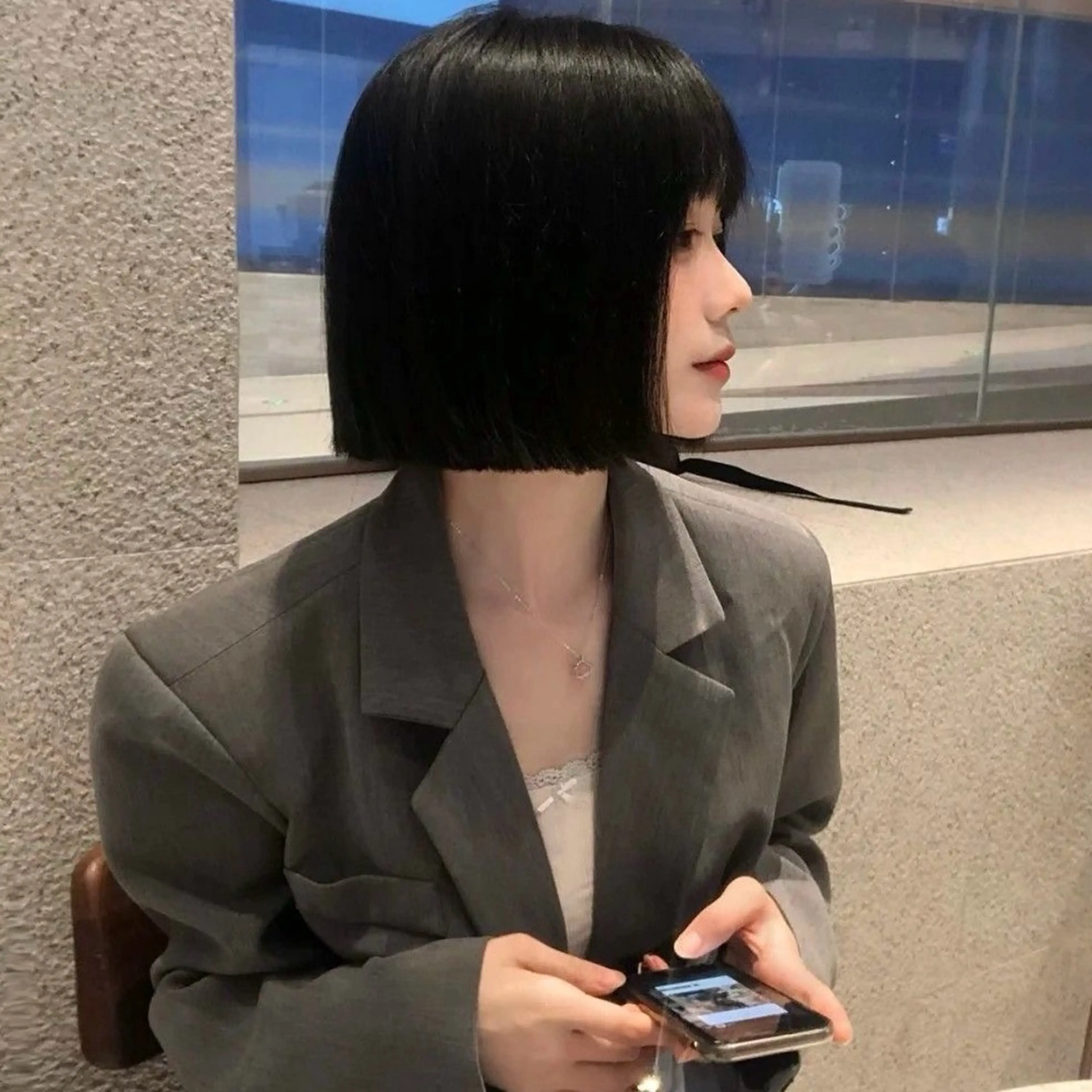 ショート ボブ 韓国風ヘア レイヤーカット nonoka オリーブ/グレージュのヘアスタイル