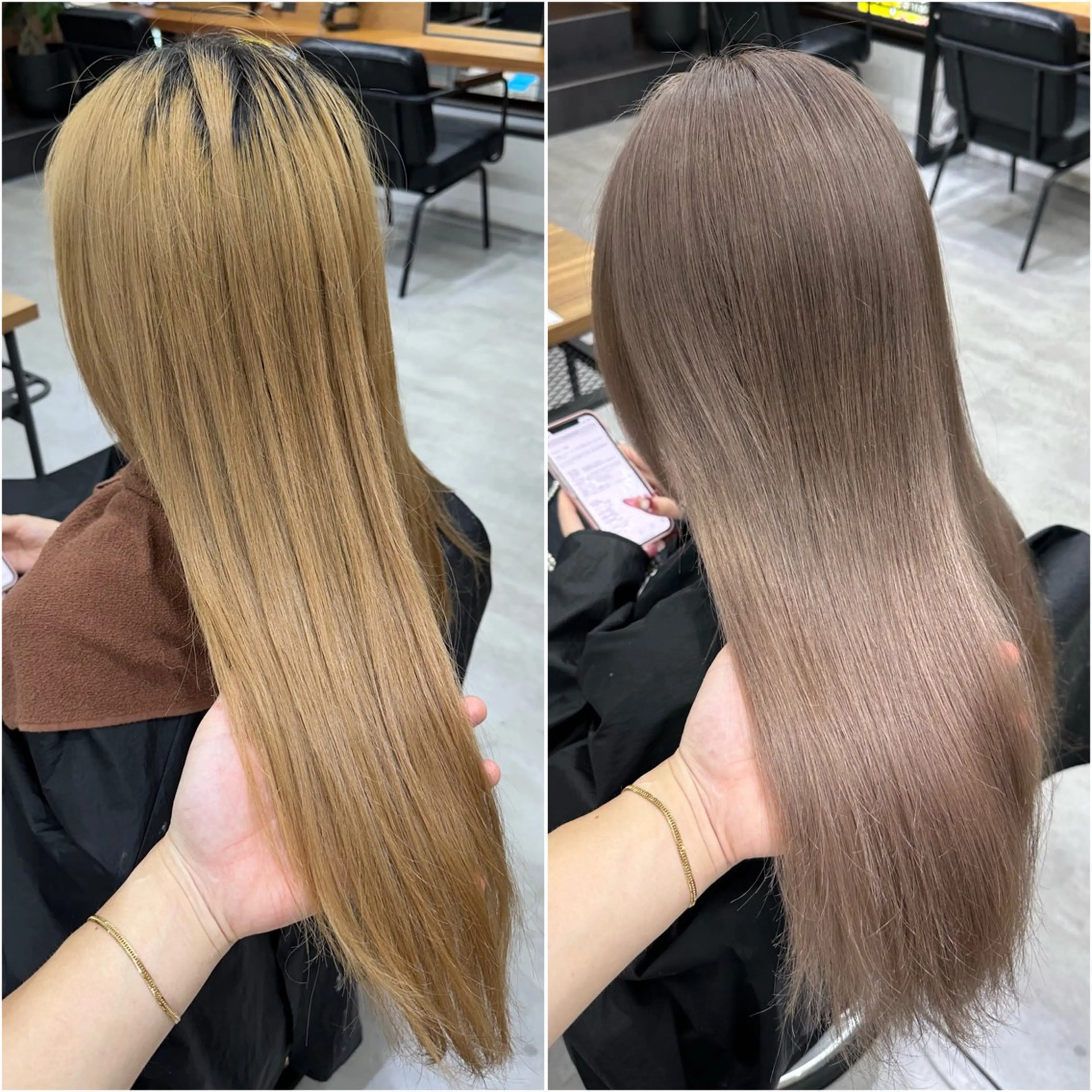 セミロング カラー ベージュカラー ダブルカラー グレージュ ハイトーンカラー ヘアカラー KEISUKE/ 艶カラー🧡エクステのヘアスタイル