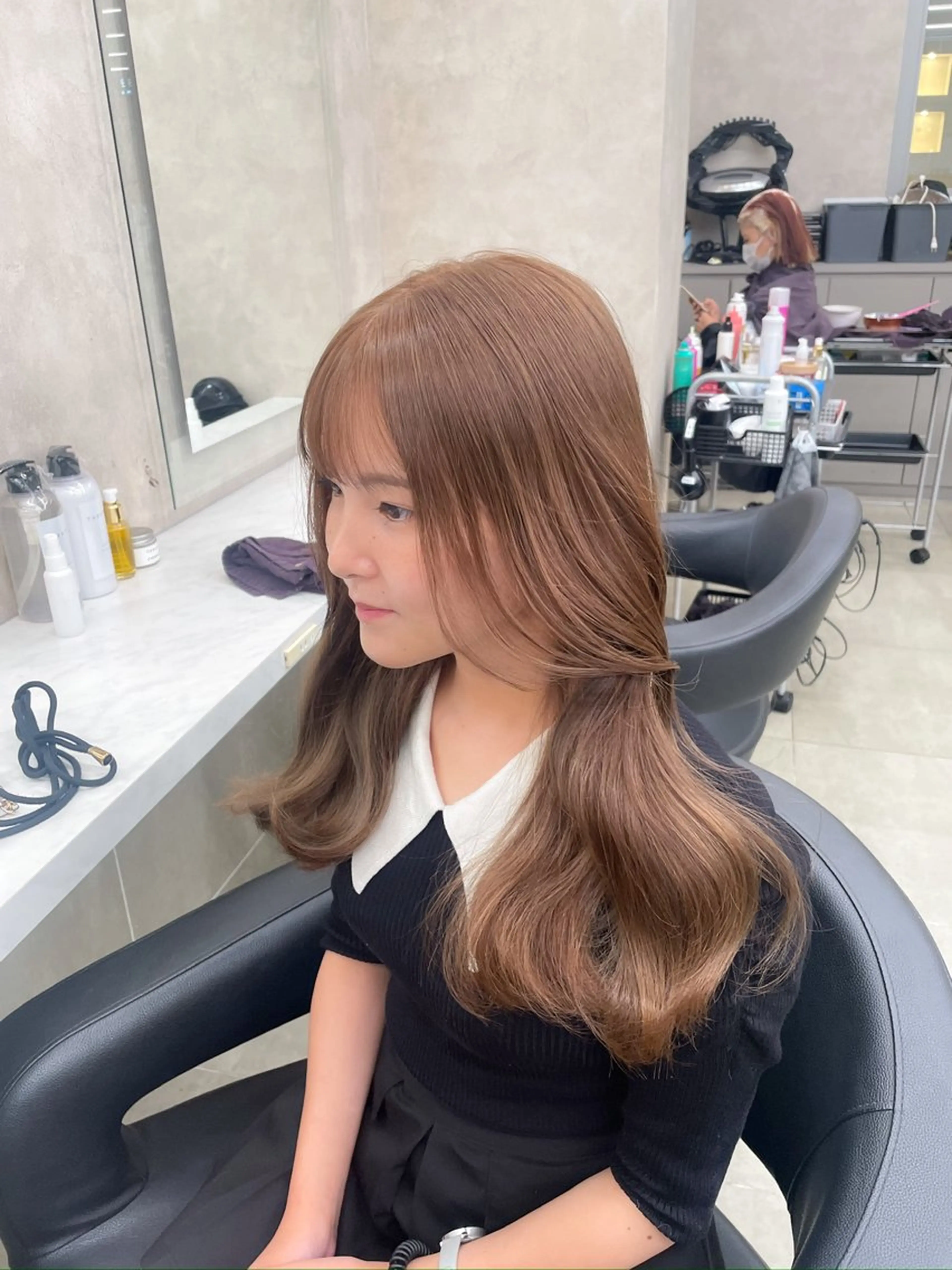 セミロング カラー ベージュカラー ミルクティーベージュ カット ヘアカラー トリートメント ヘッドスパ ヘアセット 表参道ハッシュカット レイヤー/リノンのヘアスタイル