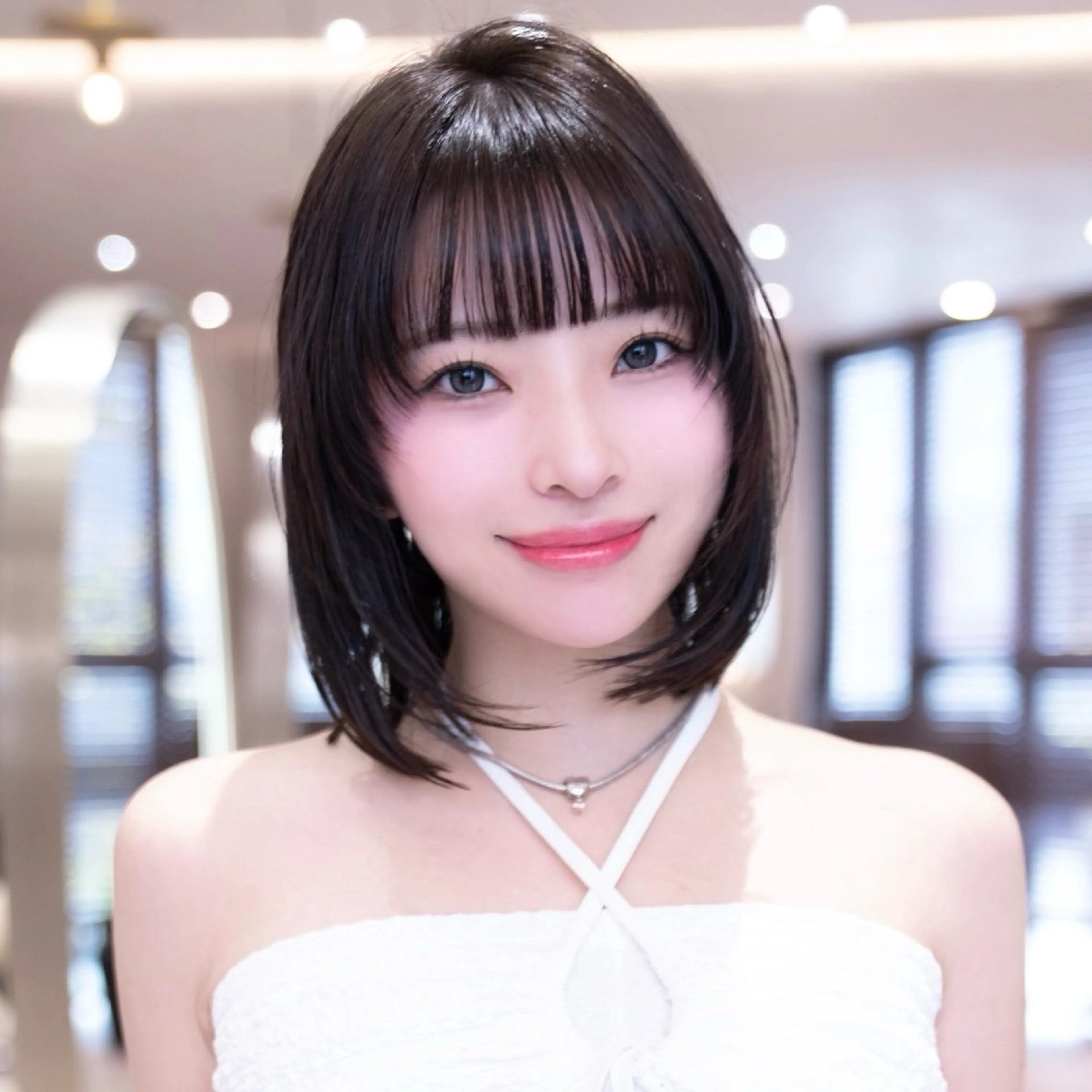 ミディアム カラー 切りっぱなしボブ ボブレイヤー 黒髪 ボブ 髪質改善 カット 渋谷／タッセルボブ ／顔周り/加邊凌也のヘアスタイル