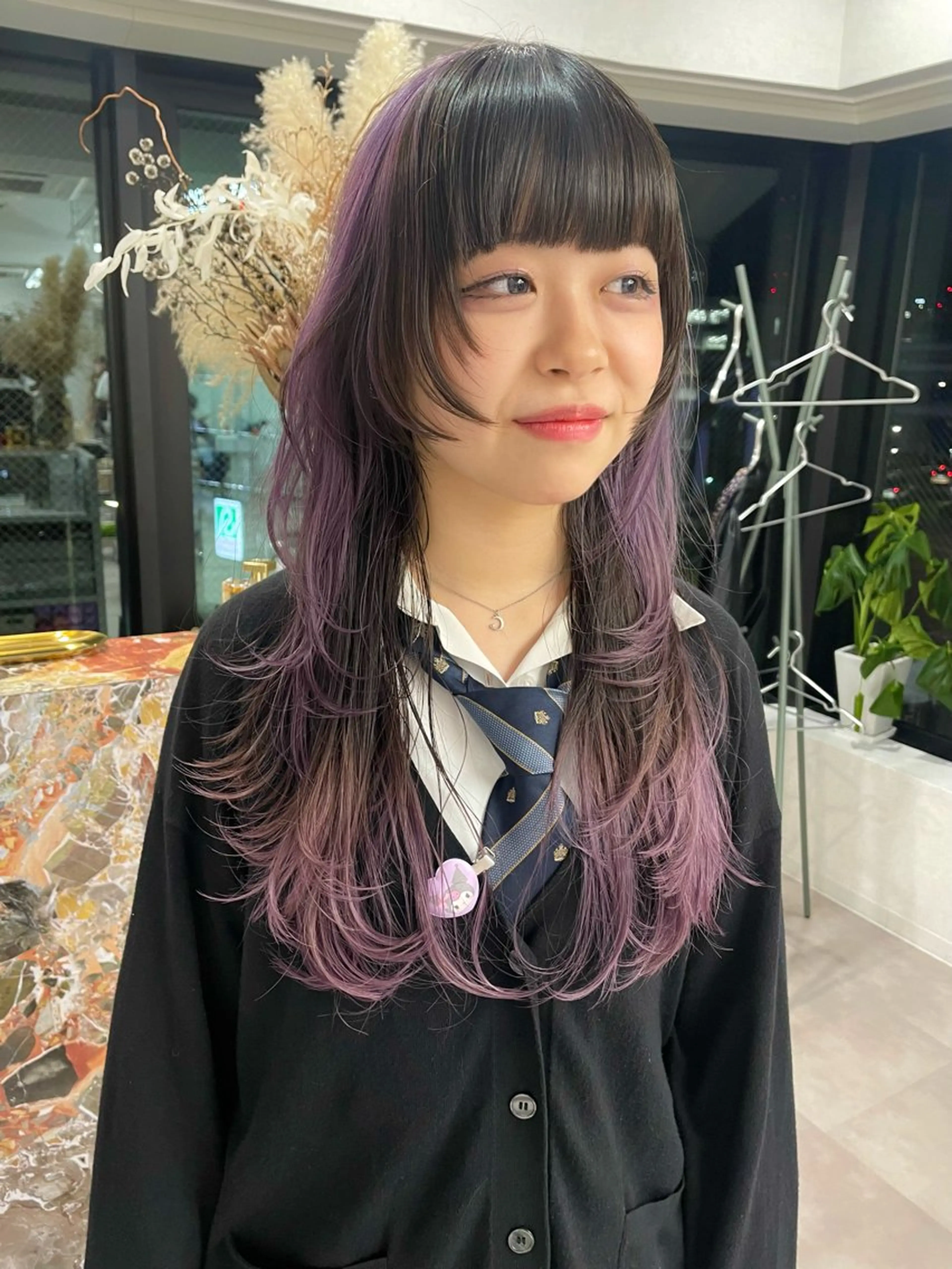 セミロング ヘアカラー トリートメント 切りっぱなしボブイヤ リングカラー清水隆央のヘアスタイル