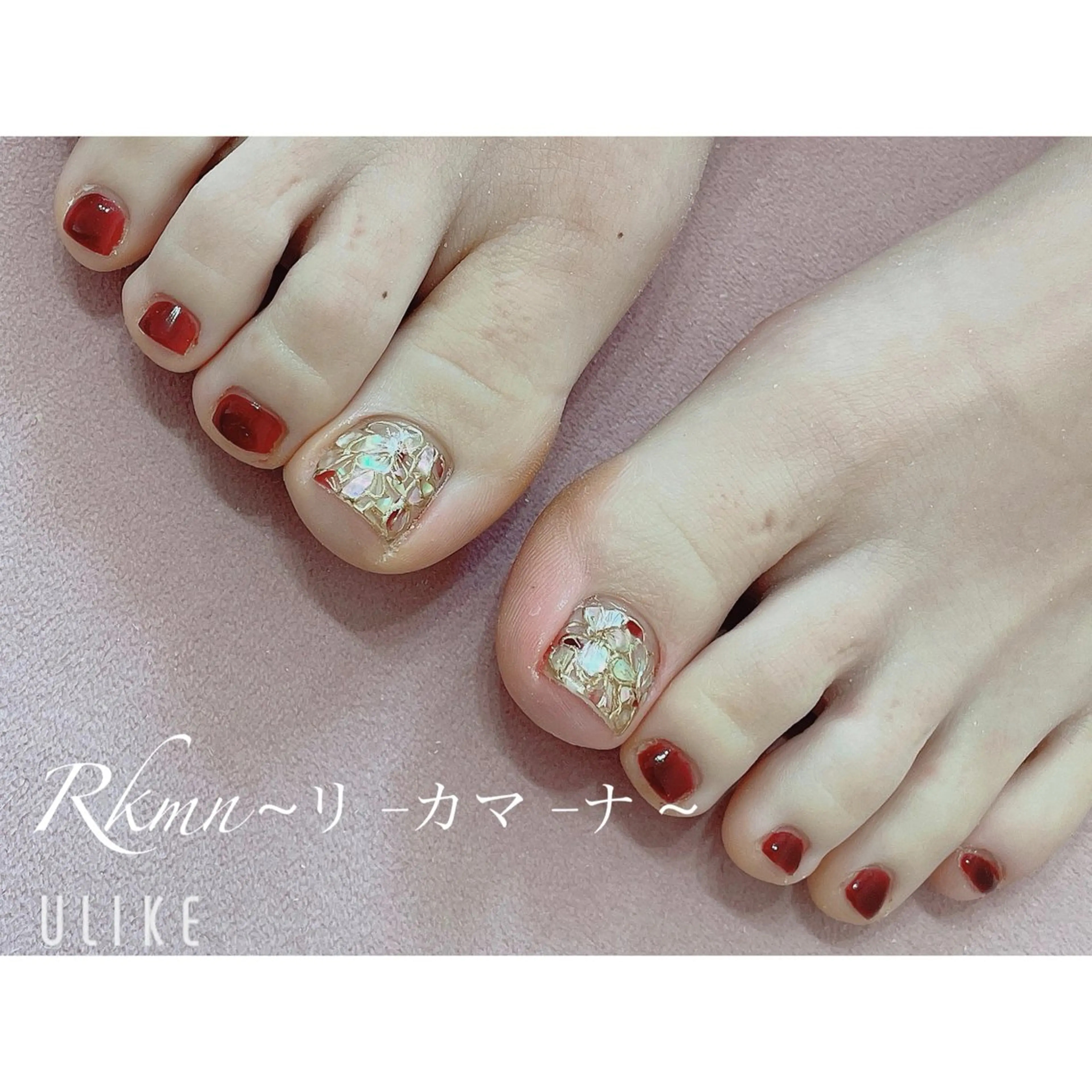 ネイル アートネイル ボルドー フラワーネイル ミラーネイル 春ネイル Rkmn ~リ-カマ-ナ~のネイルデザイン