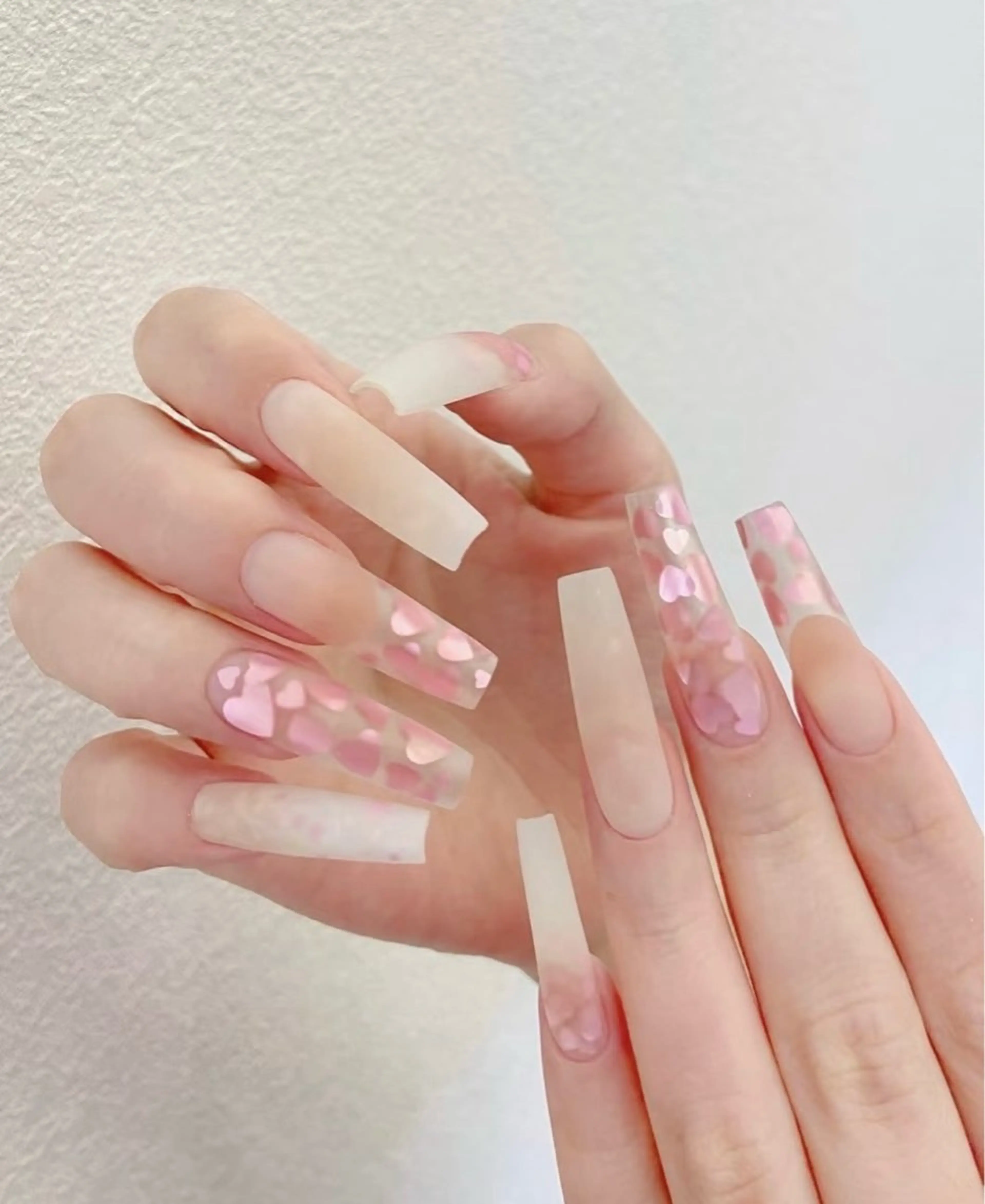 ネイル フラワーネイル フレンチネイル ジェルネイル ガラスフレンチ ハート ハンドネイル BabyYouMi nailのネイルデザイン