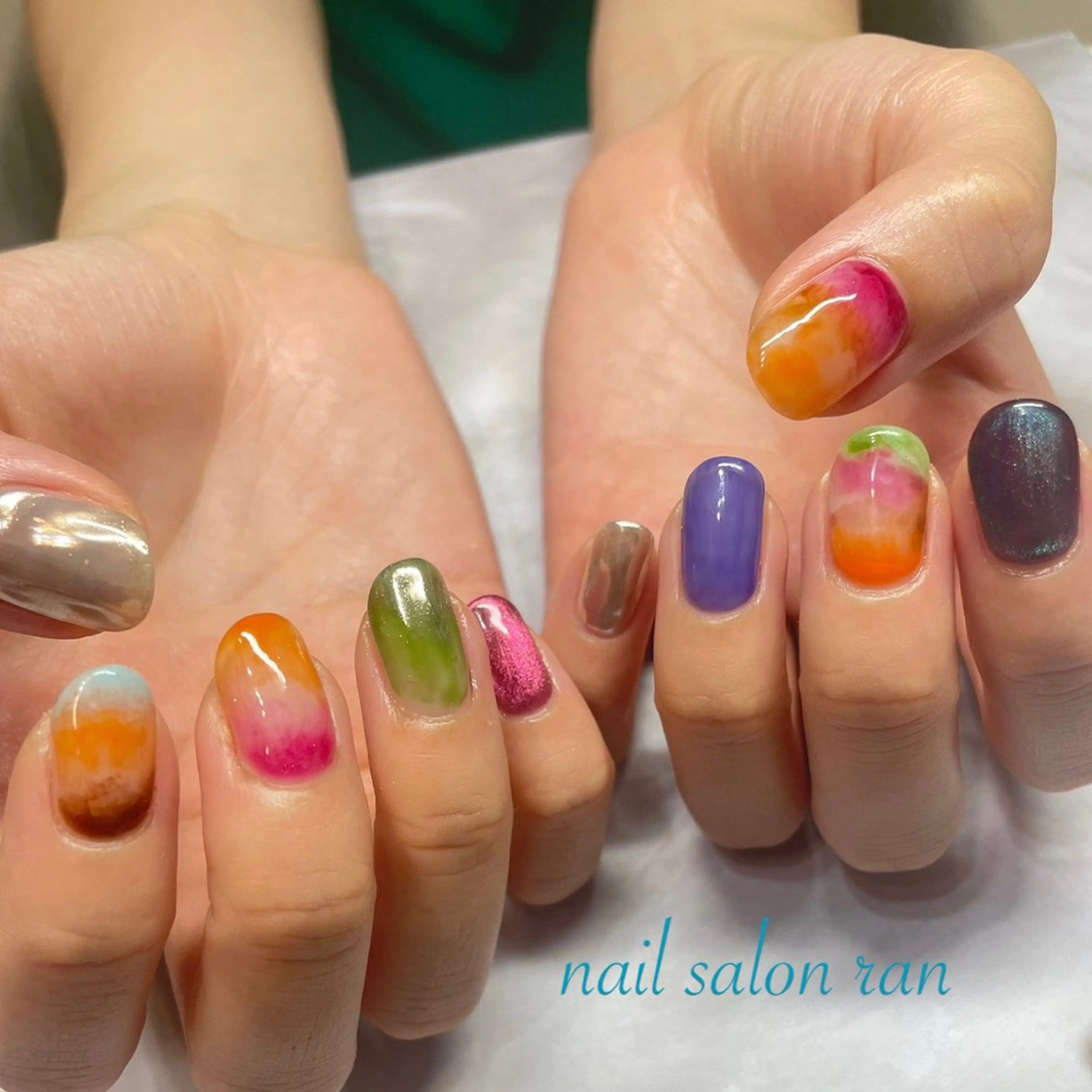 ネイル マグネットネイル ミラーネイル ハンドネイル ハンドケア nailsalon ranのネイルデザイン