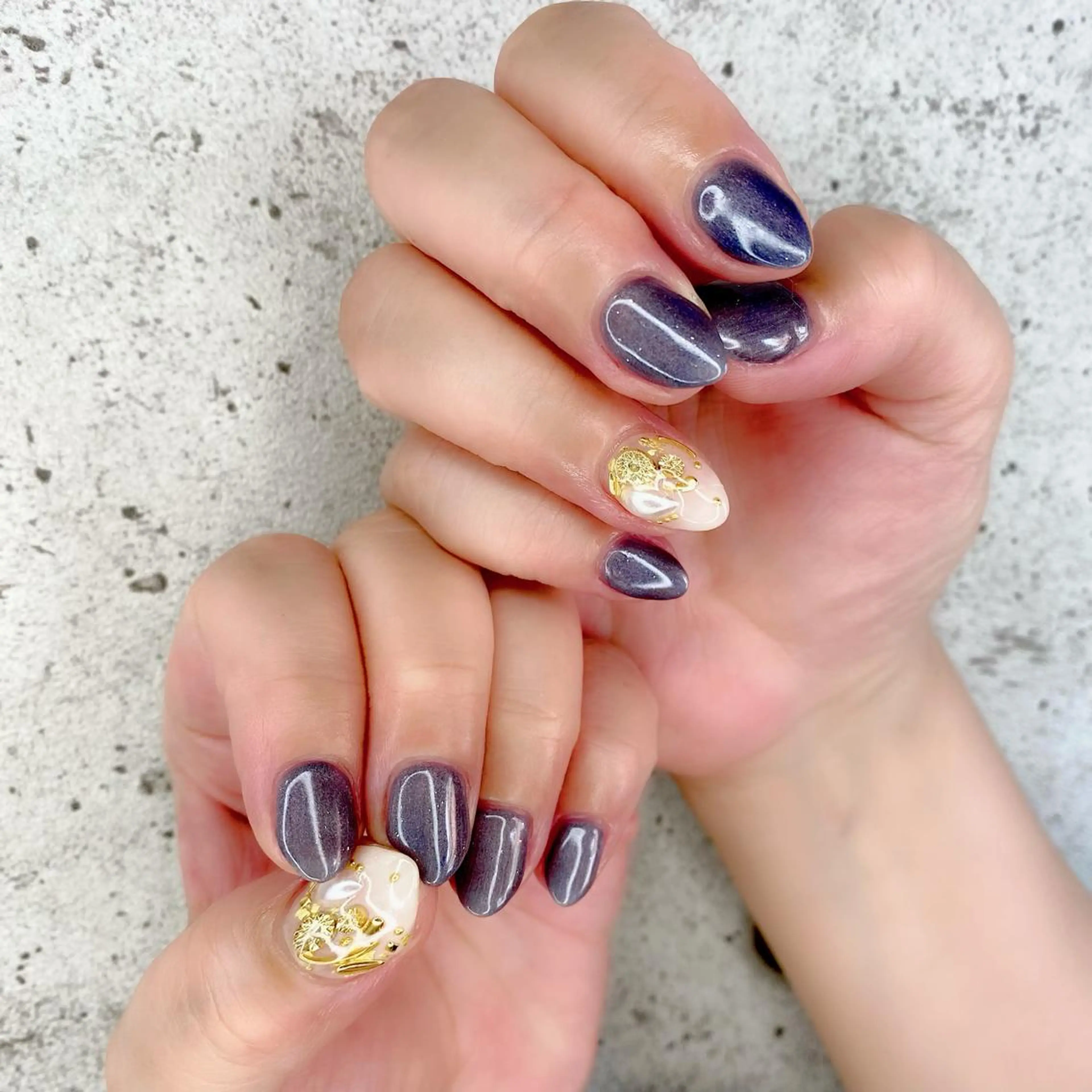 ミディアム カラー パーマ ヘアアレンジ メンズ キッズ ネイル マツエク・マツパ ゴールド ハンドネイル Salon Ｋのネイルデザイン