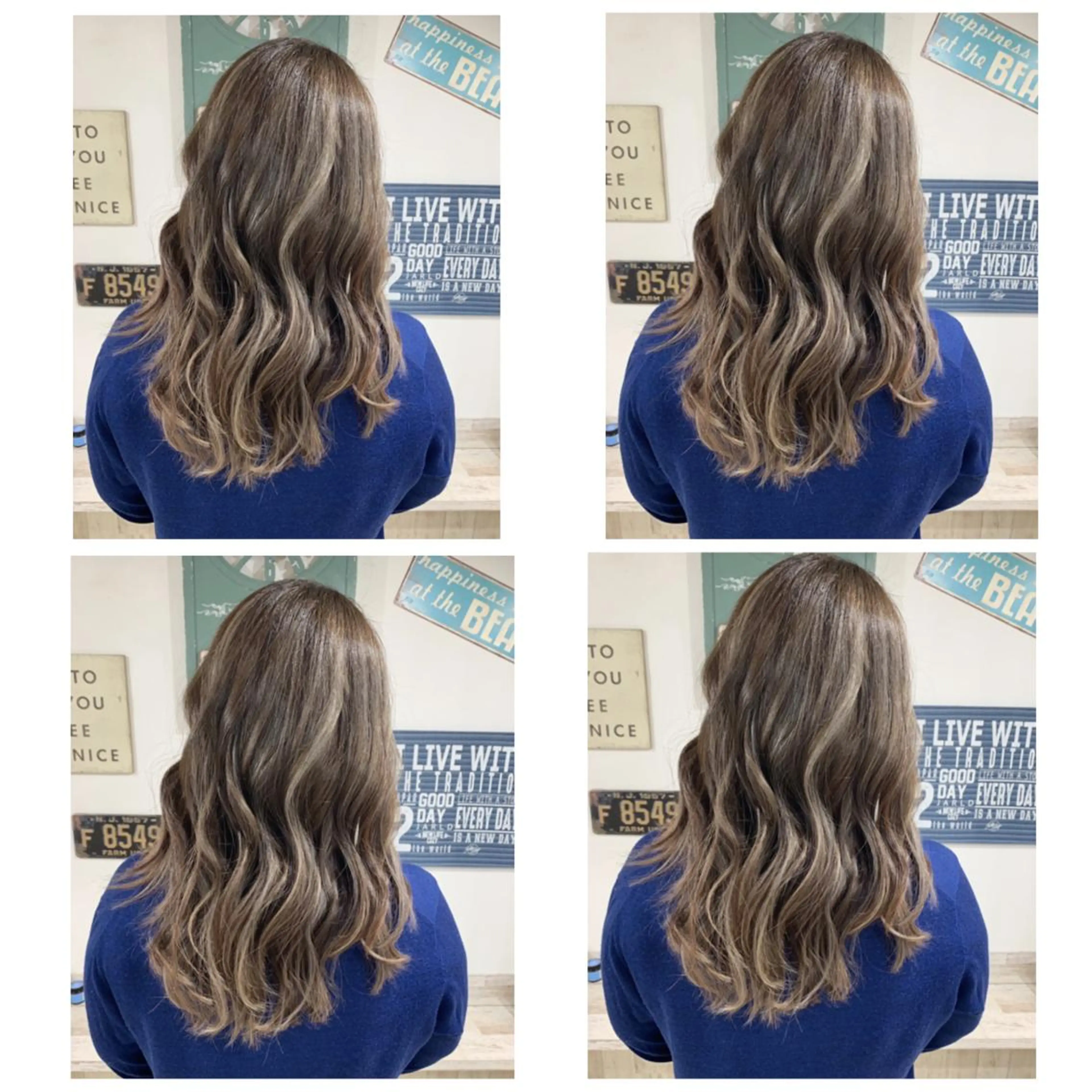 セミロング カラー アッシュ バレイヤージュ ブリーチ デザインカラー グレージュ カット ヘアカラー 京都大人女性ショート 徒歩1分/秋山のヘアスタイル