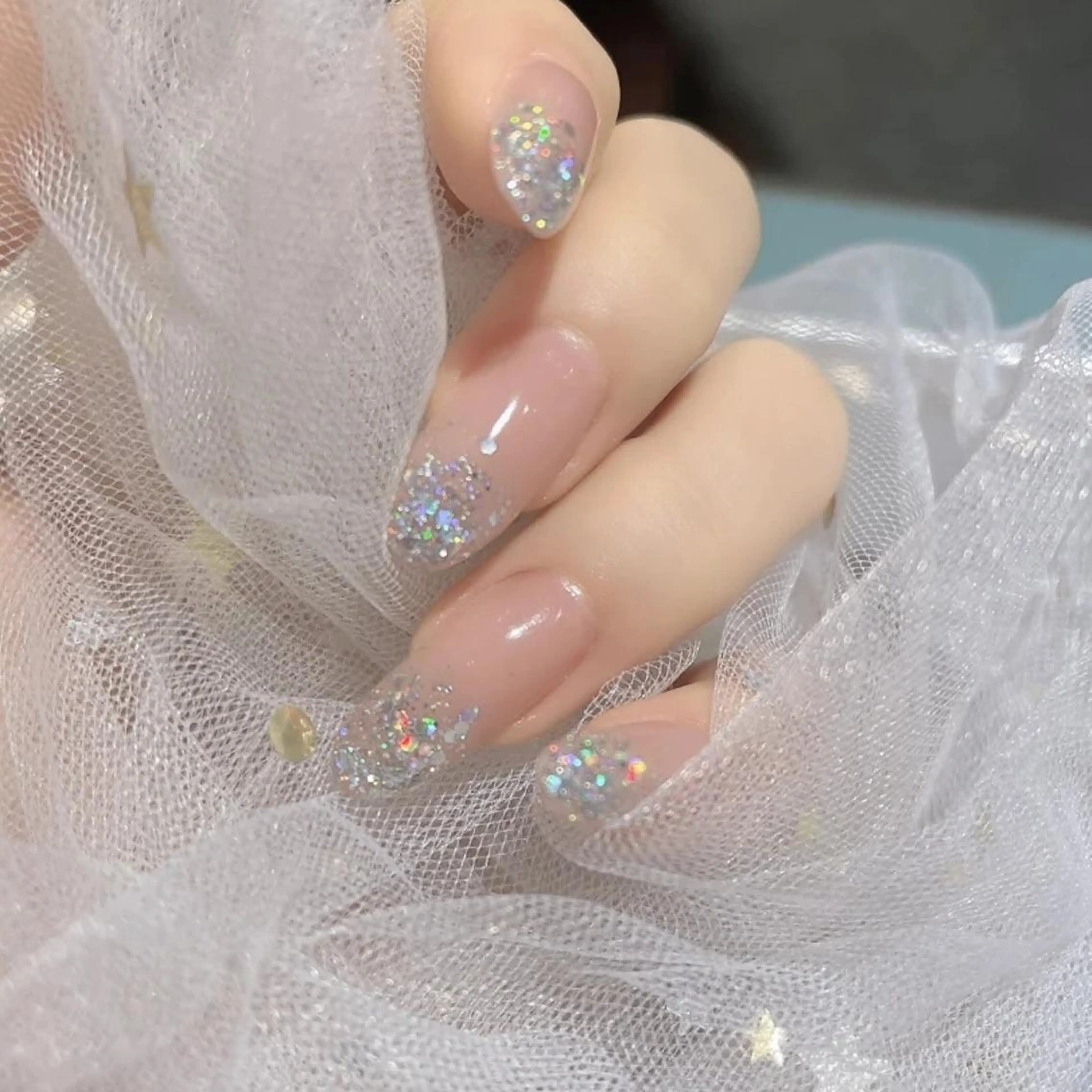 ネイル ミディアム ネイリストゆか💅 長さだし、深爪矯正のネイルデザイン