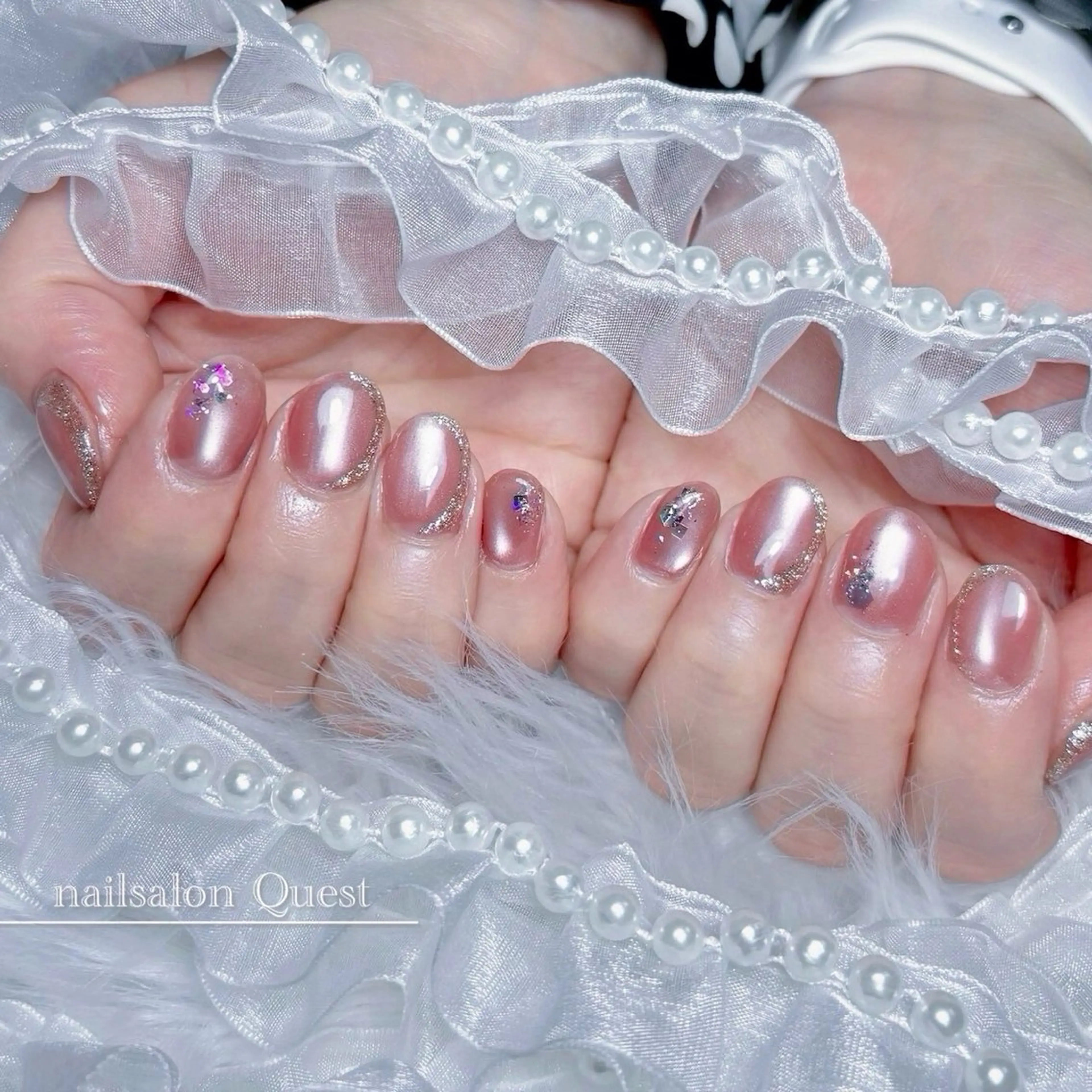 ネイル ラメ(グリッター) マグネットネイル ピンク 春ネイル nailsalon Questのネイルデザイン