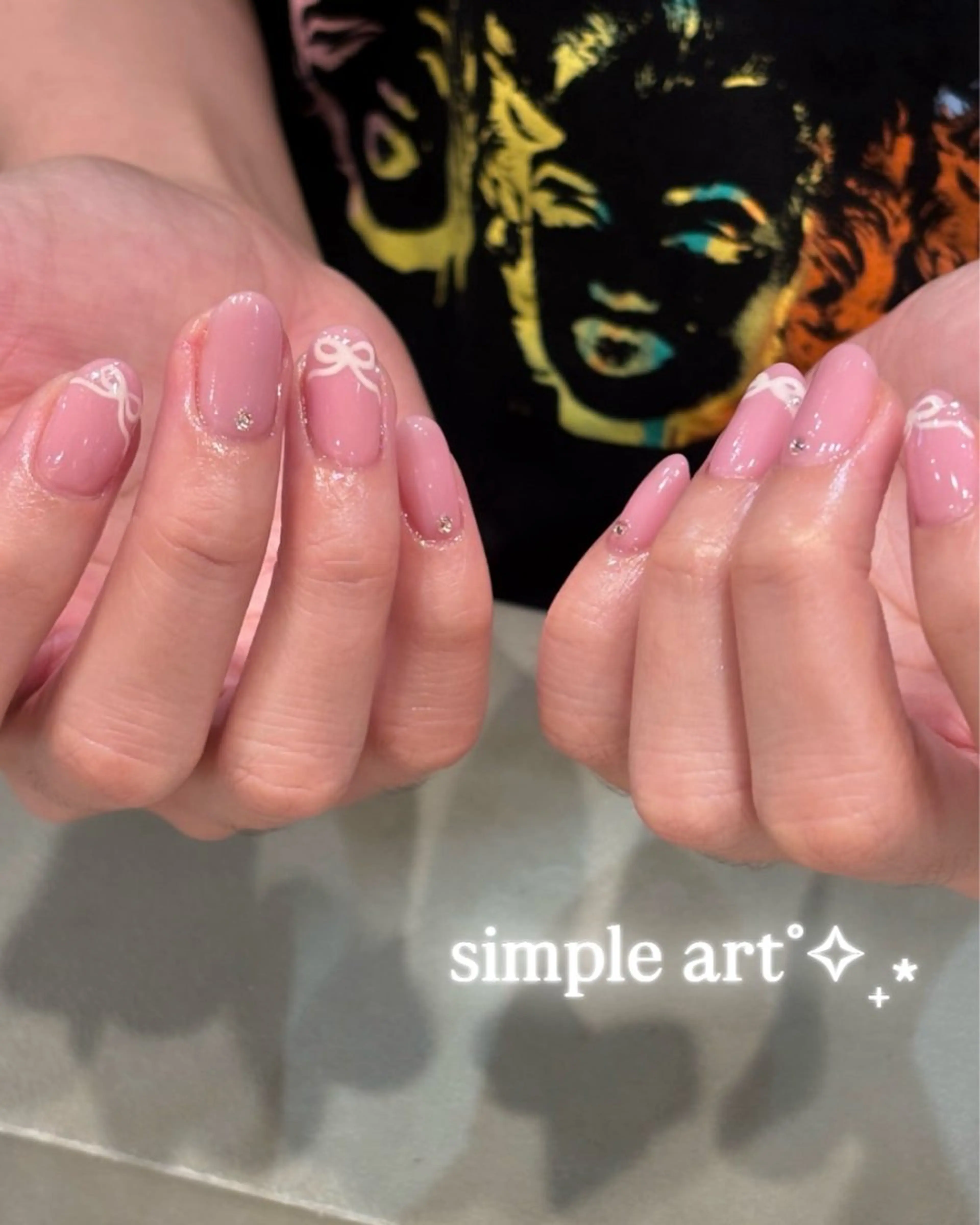 ネイル 韓国ネイル ピンク リボン ワンホンネイル H.Inoue パラジェル認定サロンのネイルデザイン