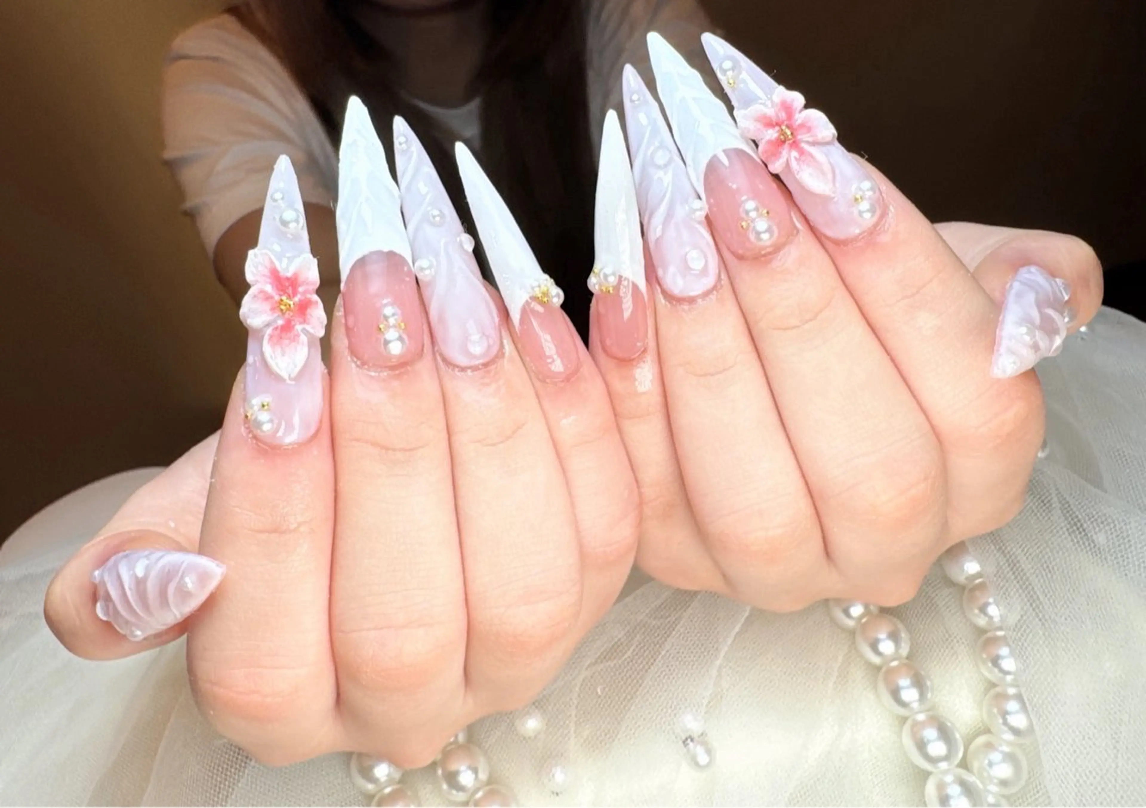 ネイル アートネイル ゴージャス ロングネイル スカルプネイル ハンドネイル リセス 高田馬場のネイルデザイン