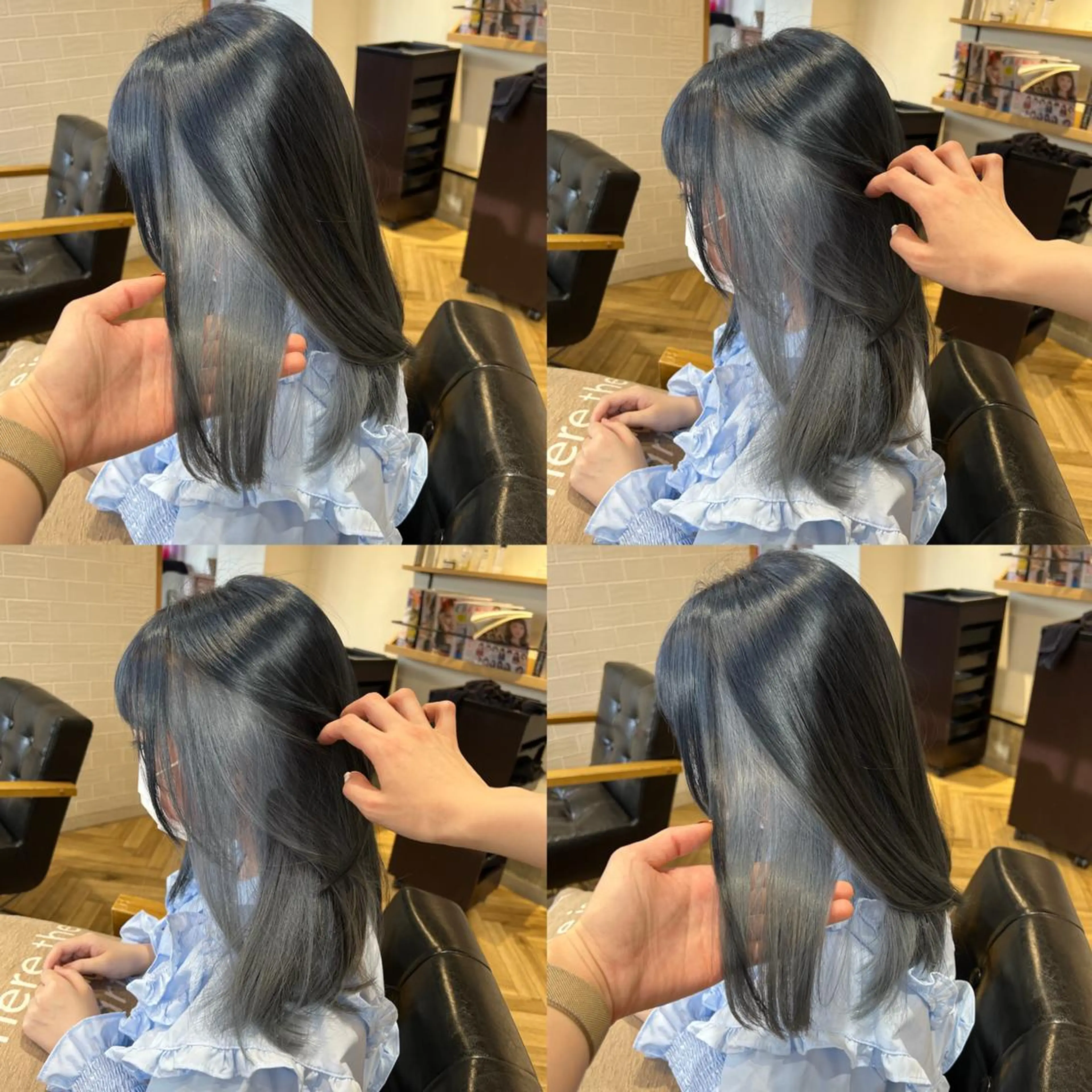 セミロング カラー 黒髪 ブルーカラー ブルーブラック 艶カラー/韓国顔周り 🎀mamiのヘアスタイル