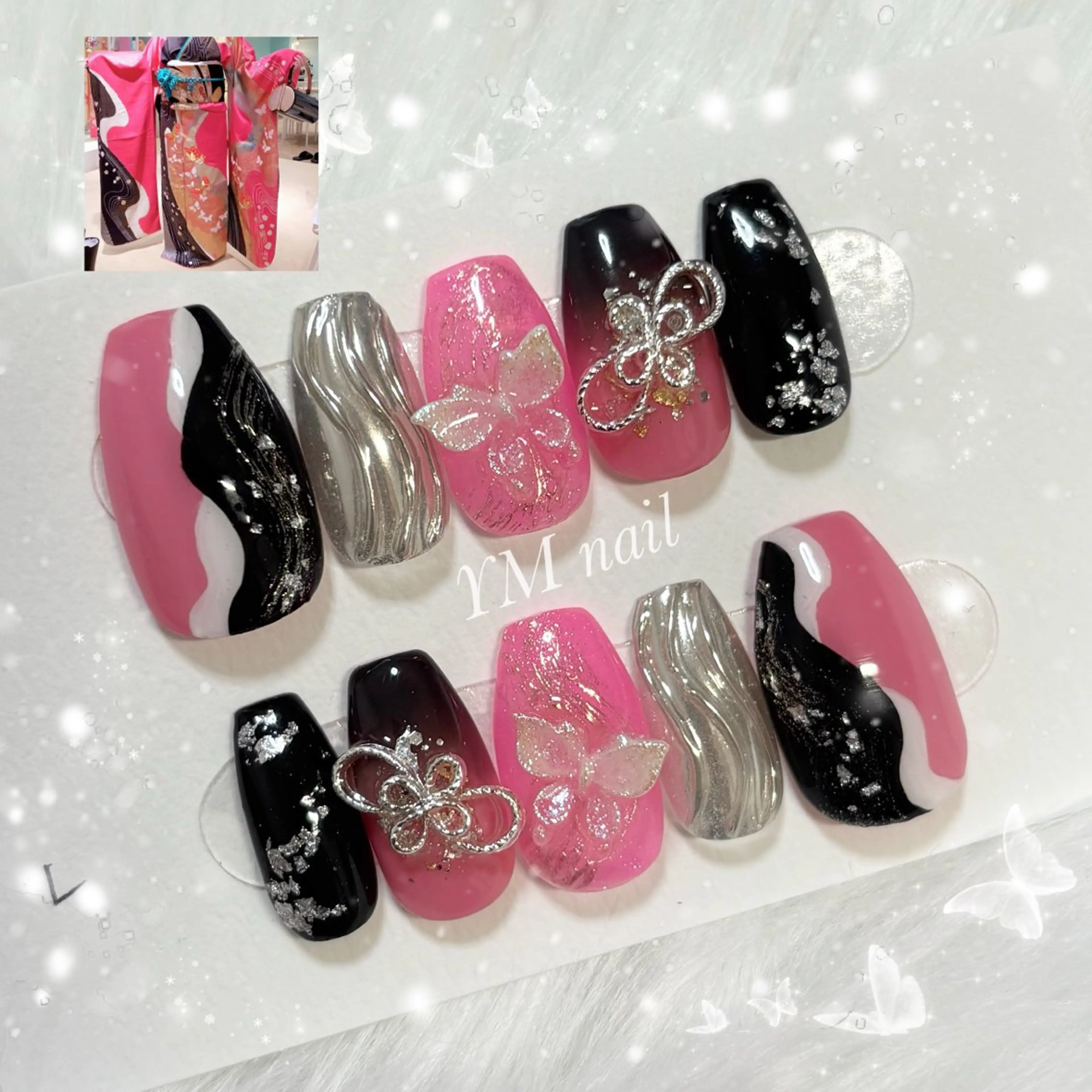 ネイル 成人式 ジェルネイル キラキラネイル ミラーネイル ピンク YM nailのネイルデザイン