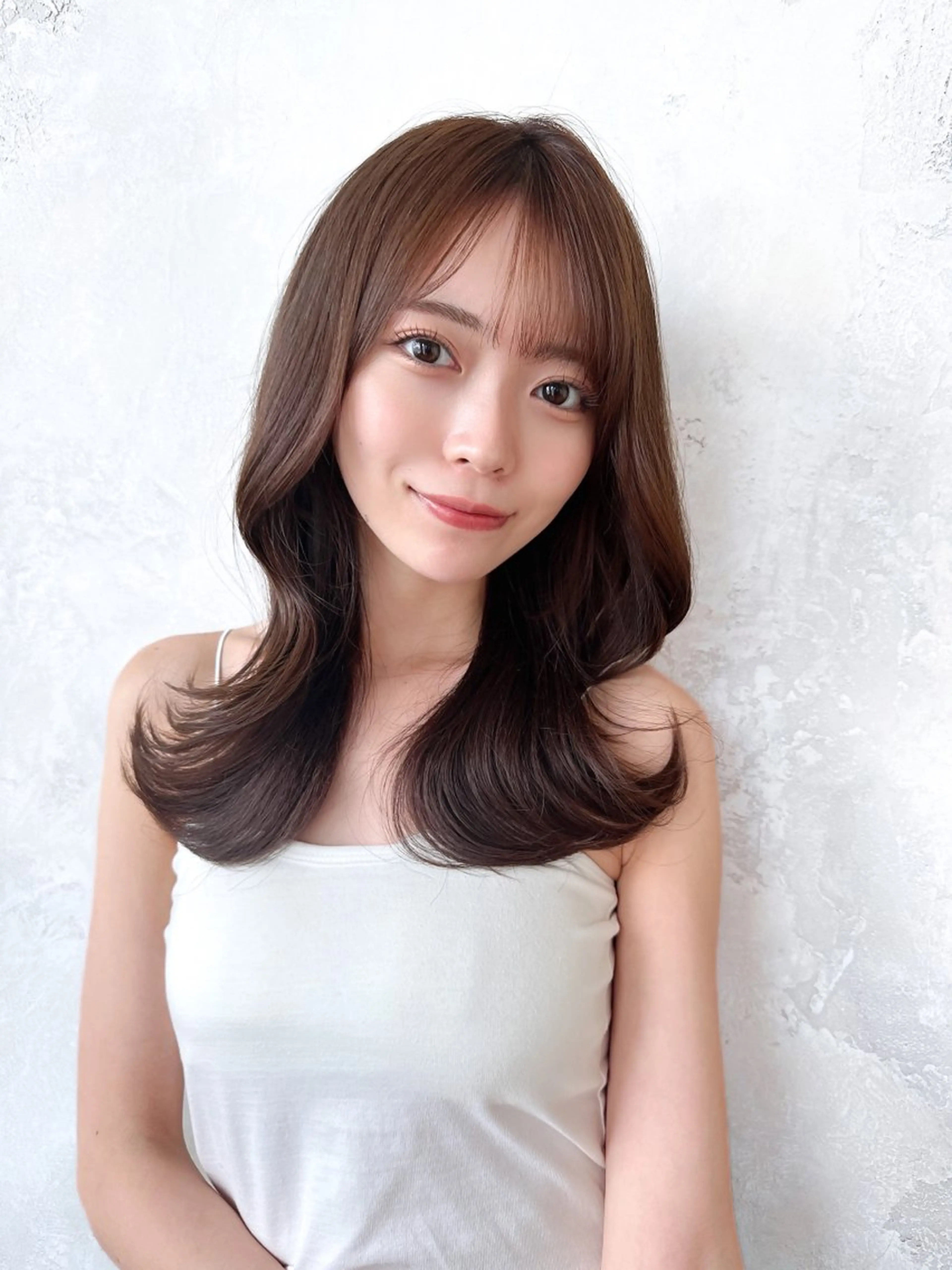 セミロング カラー ベージュカラー くびれヘア カット ヘアカラー トリートメント 顔周り/くびれヘア 韓国ヘア💕風間るなのヘアスタイル