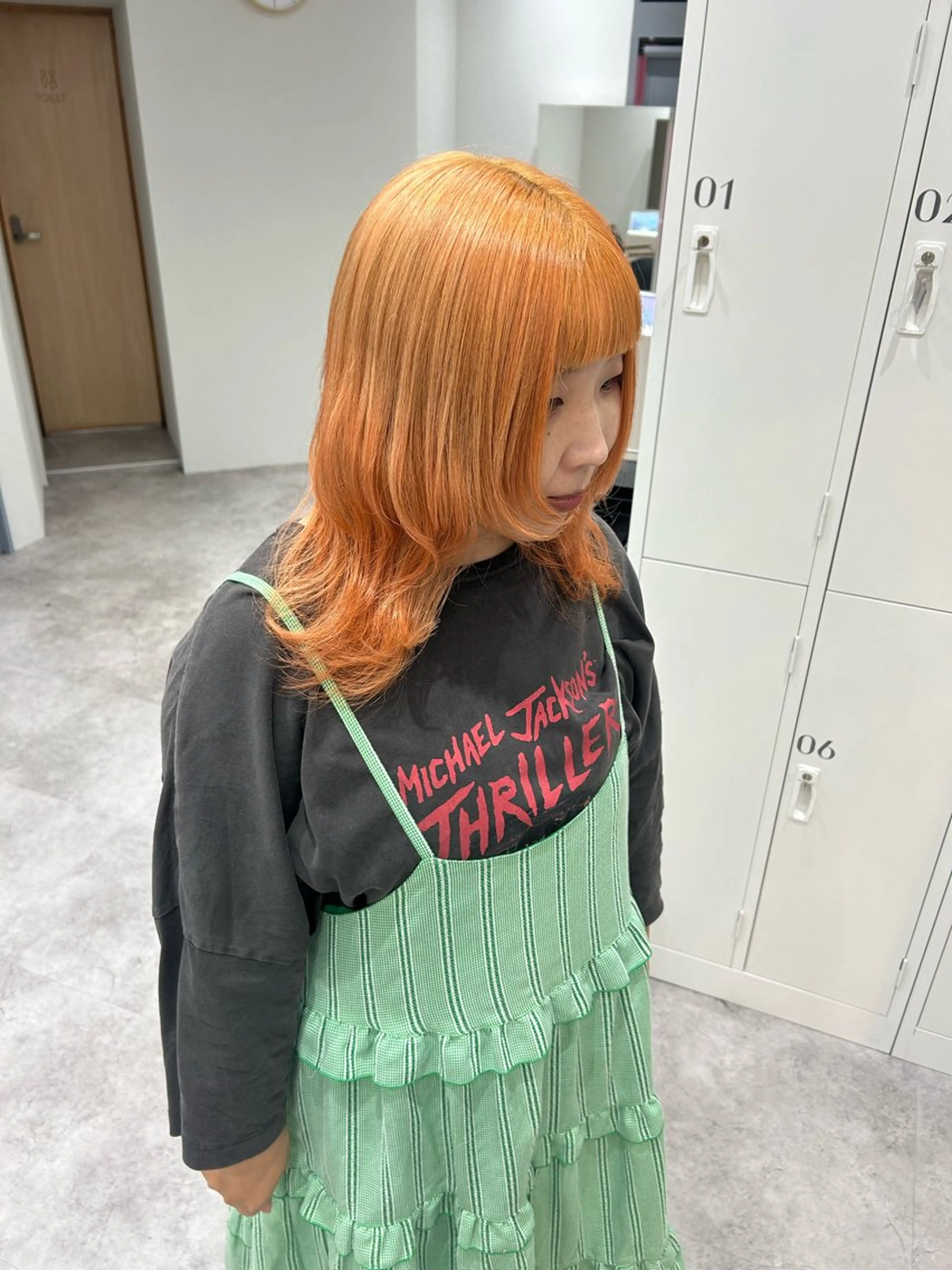 ミディアム カラー ヘアアレンジ ベージュカラー ブリーチ オレンジ オレンジベージュ ヘアカラー ボブ /ニュアンス/ satomi🧸💖のヘアスタイル