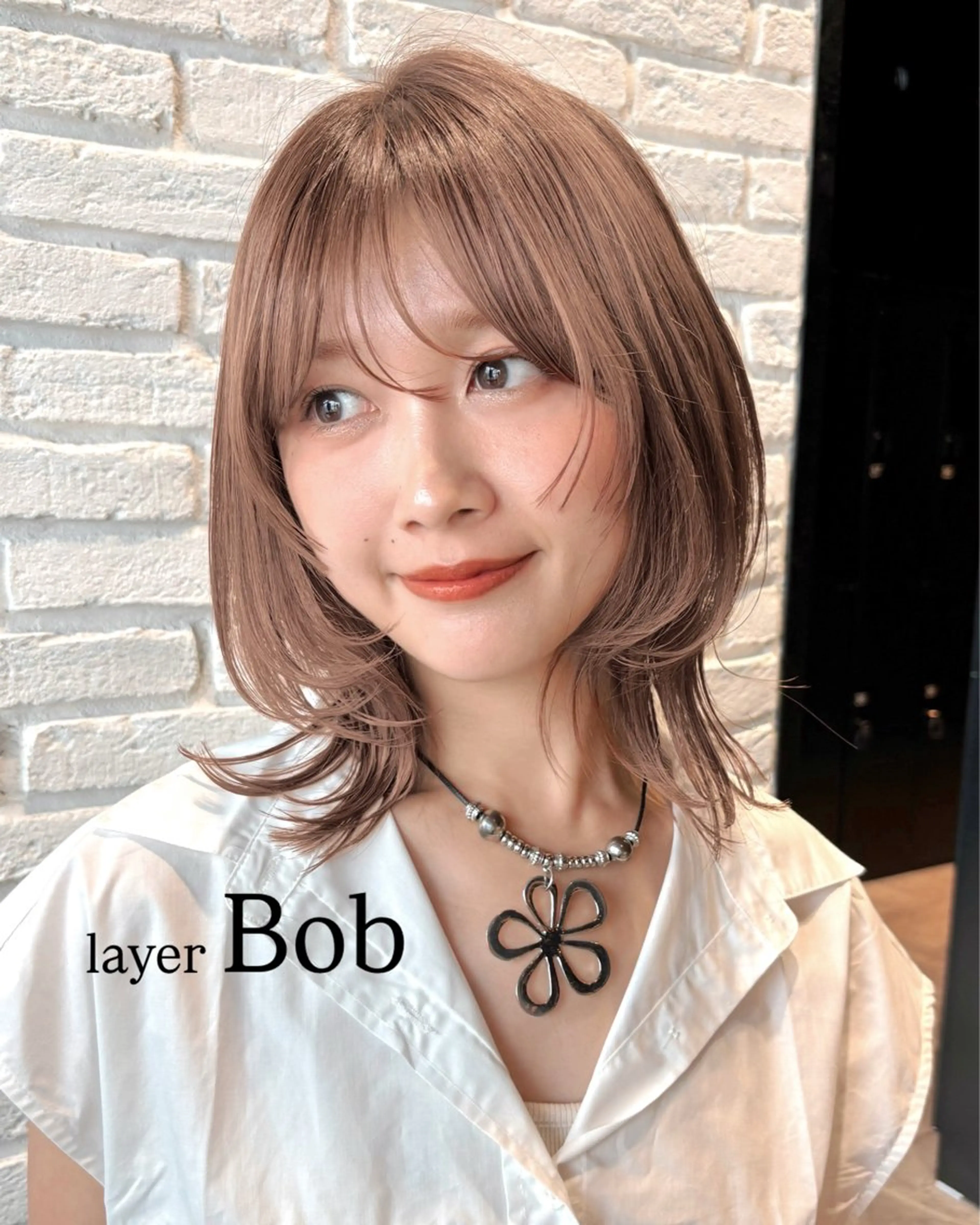 ミディアム カラー ヘアアレンジ ボブレイヤー ベージュカラー 透明感カラー ボブ レイヤーカット 🌱ボブ/レイヤー/ ベージュ/あやみ✨のヘアスタイル