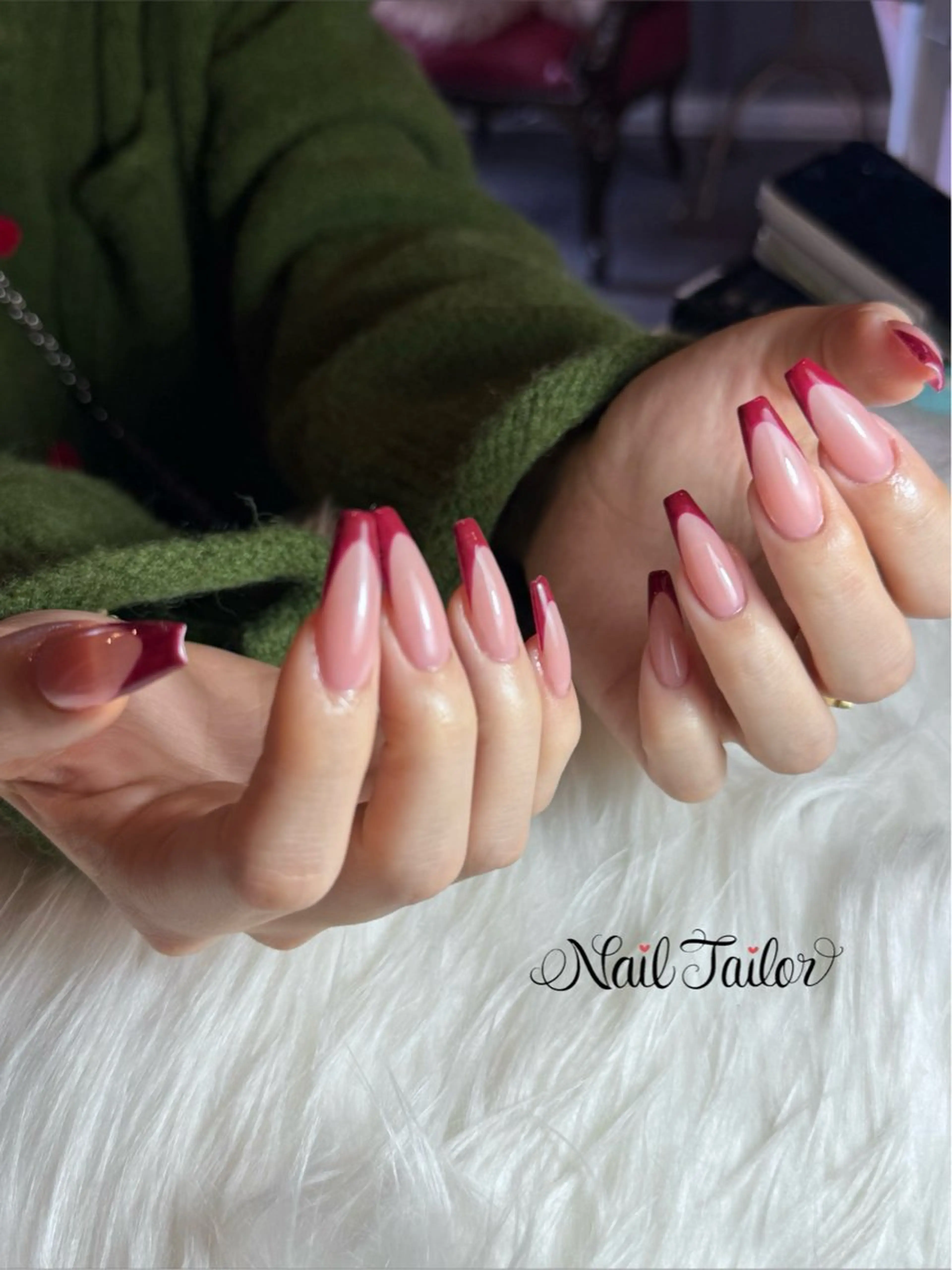ネイル ボルドー 長さ出し フレンチネイル ハンドネイル 〜Nail Tailor〜　ネイルテイラー所属・NailTailor ネイルテイラーのネイルデザイン