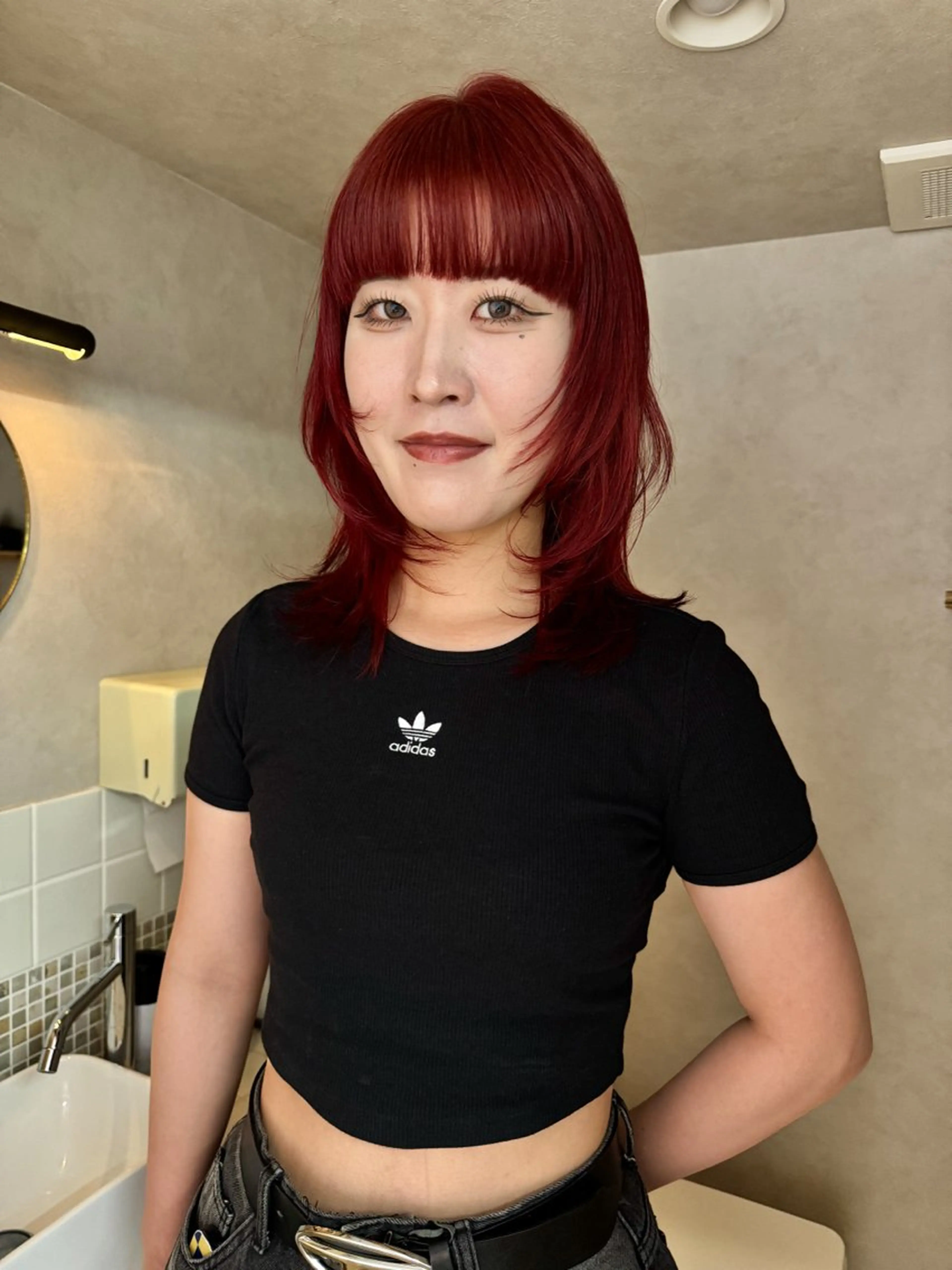 ミディアム カラー 顔周りレイヤー/韓国 ブリーチminamiのヘアスタイル