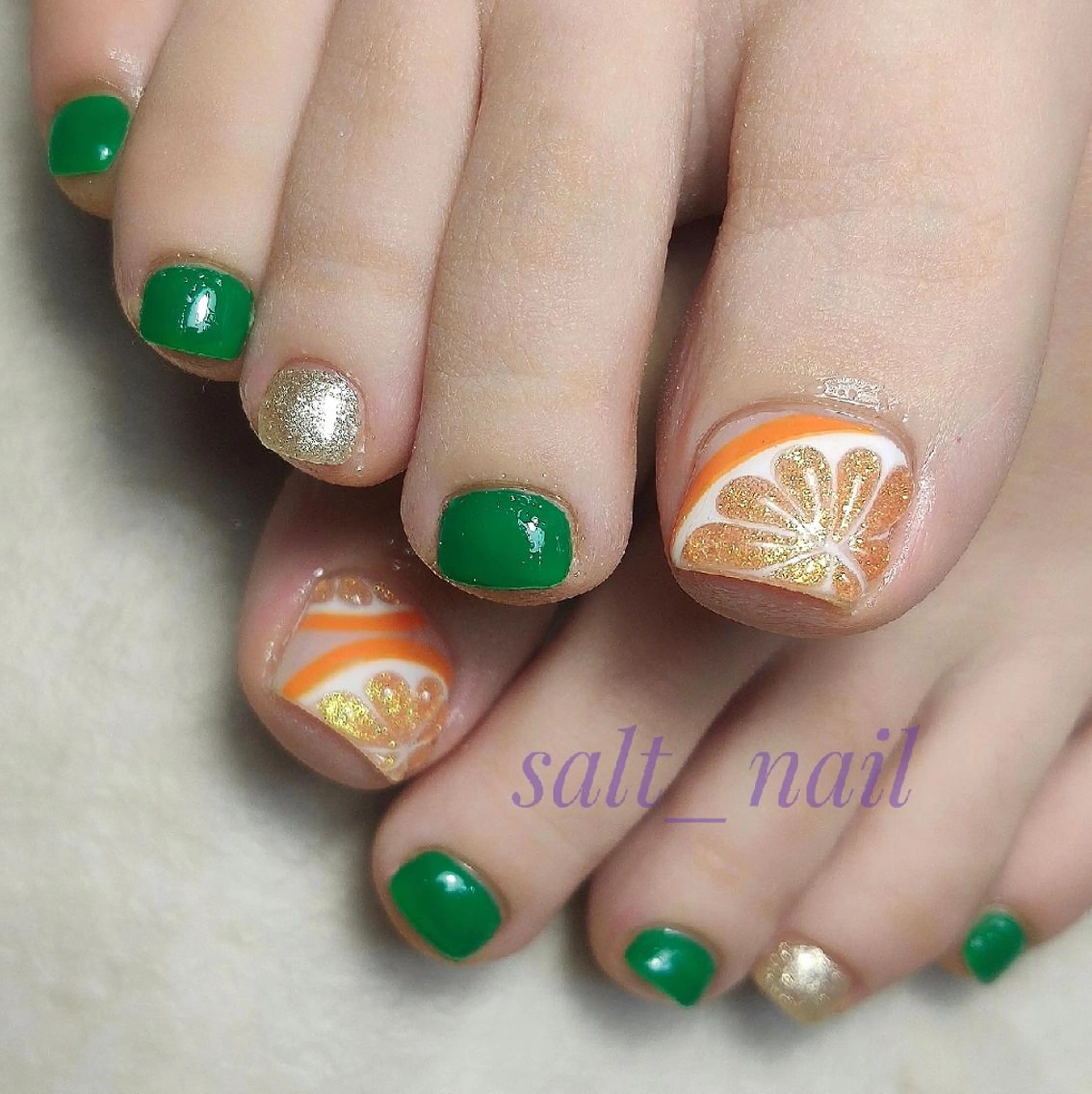 ネイル ラメ(グリッター) オレンジ 個人サロン saltnailのネイルデザイン