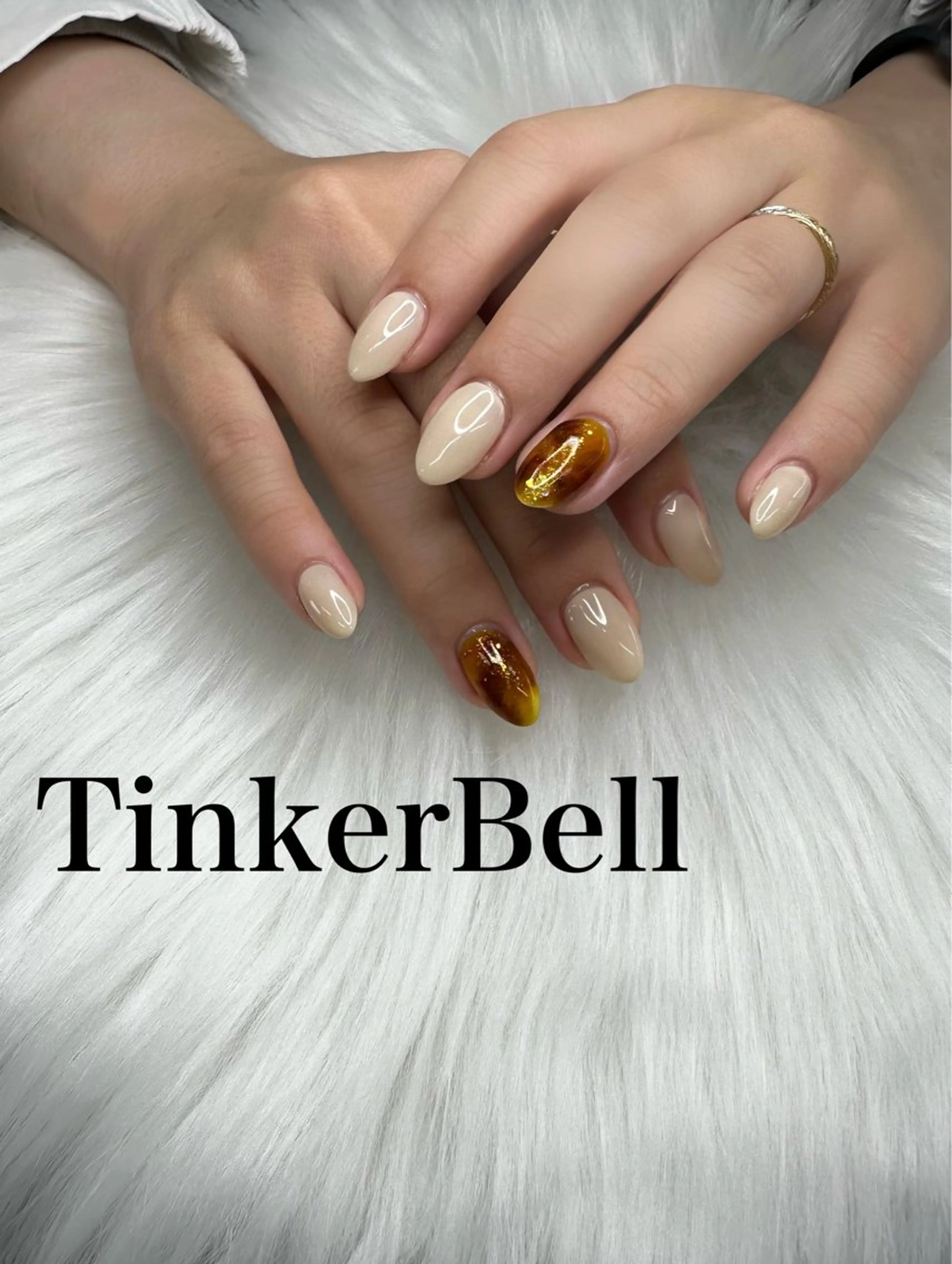 ネイル べっ甲ネイル シンプルネイル ハンドネイル Tinker Bellのネイルデザイン
