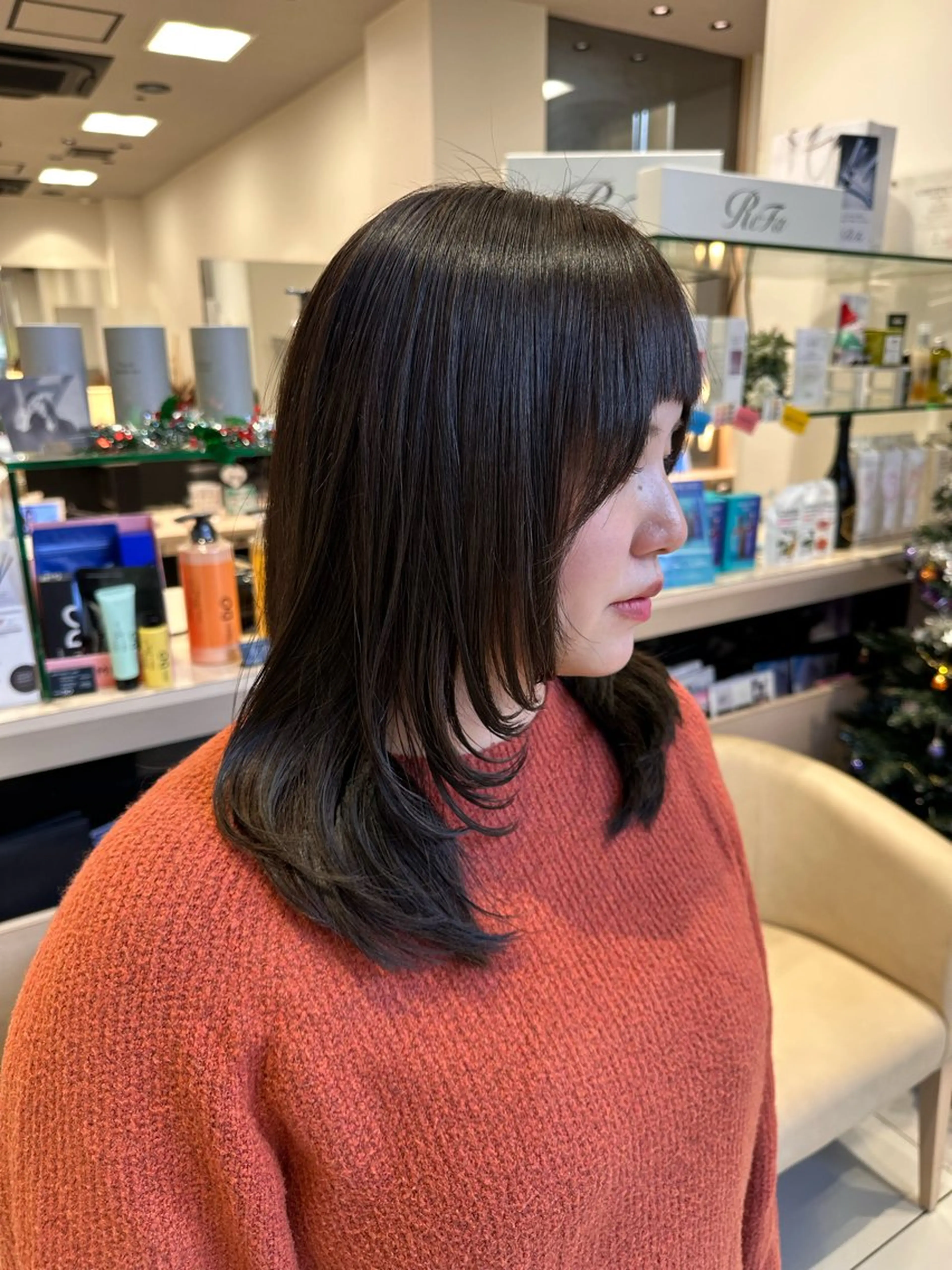 セミロング カラー レイヤーカット カット ヘアカラー クロスパーマ/うる艶 カラー/Kurumiのヘアスタイル