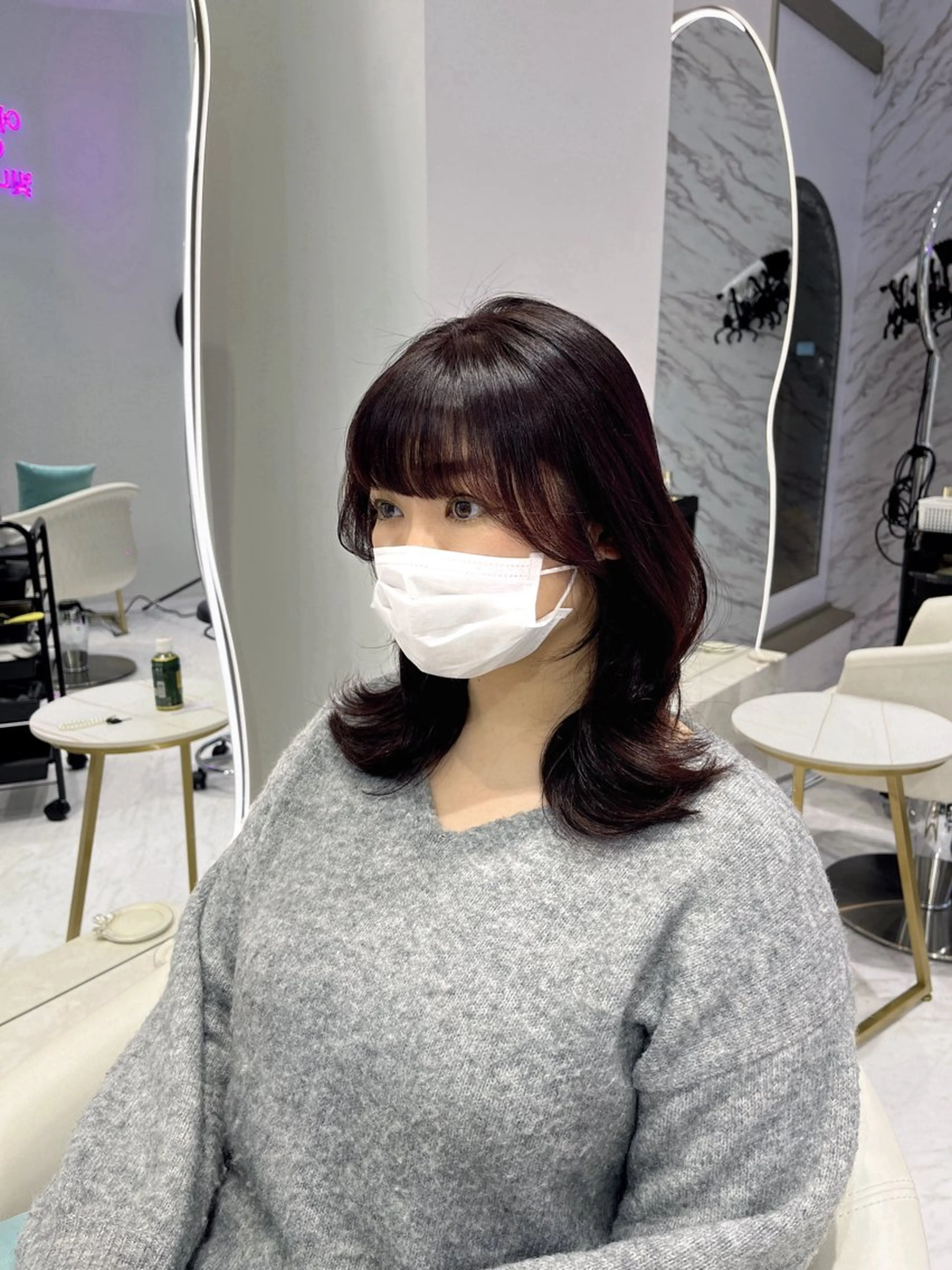 セミロング カラー 顔周りカット 小顔カット カット ヘアカラー トリートメント 名古屋/透明感カラー /韓国ヘア/高木梨帆のヘアスタイル