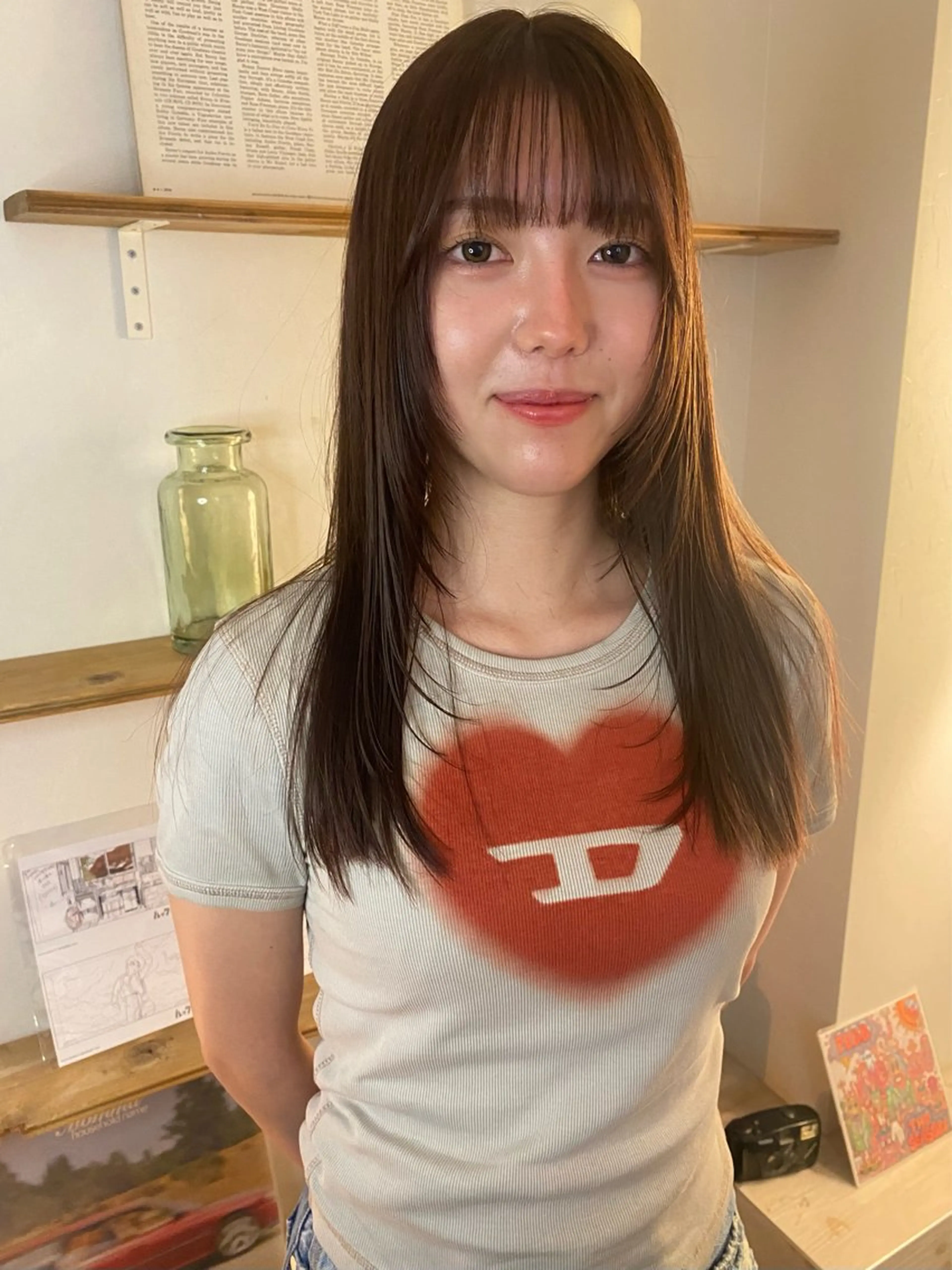 セミロング カラー ブラウンカラー グレージュ 顔まわりレイヤー レイヤーカット カット ヘアカラー 森貴裕/ベージュ/ パーマ/オリーブのヘアスタイル