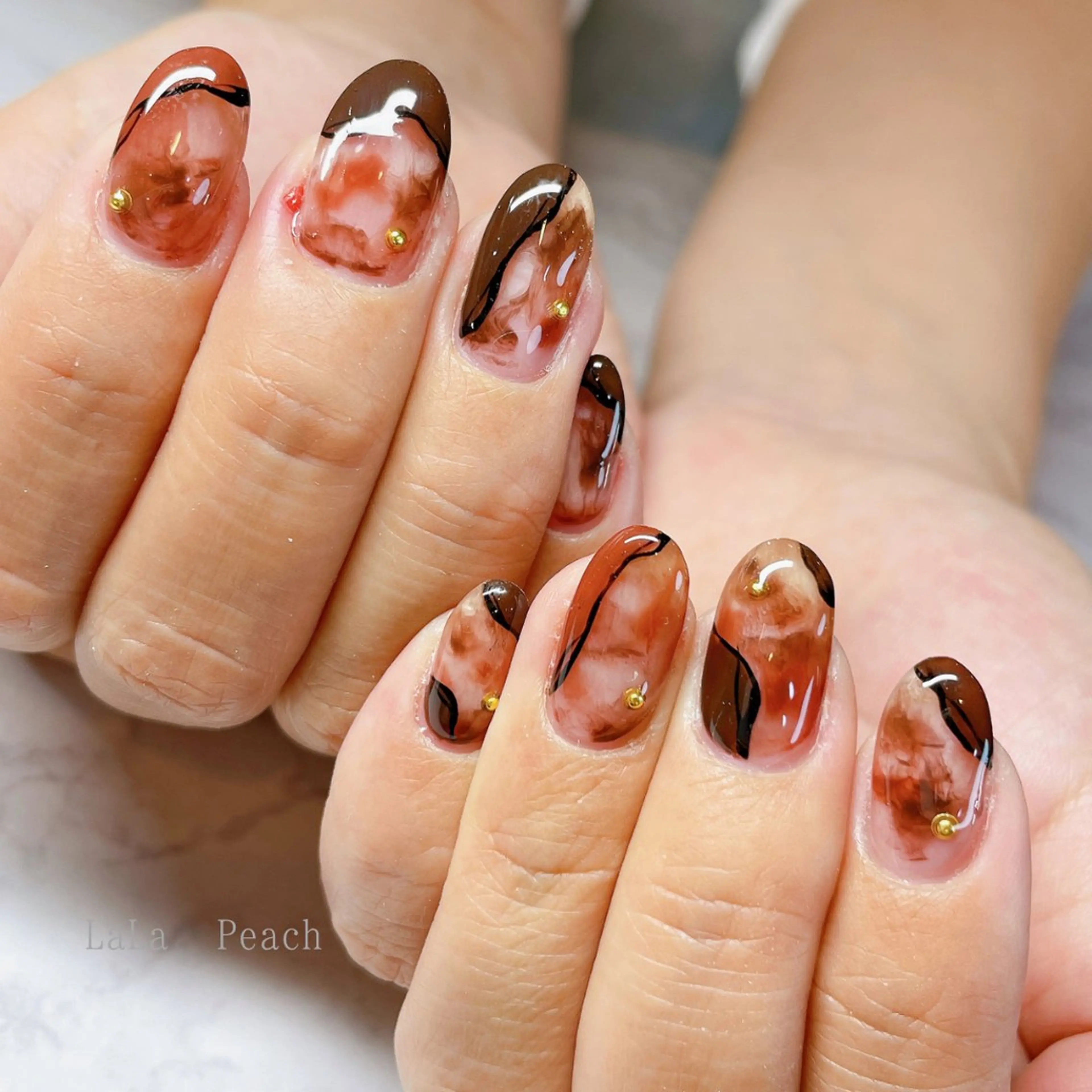 ネイル アートネイル フレンチネイル ジェルネイル 大理石ネイル(マーブル) ハンドネイル LaLa Peach 福岡のマツエク・マツパデザイン