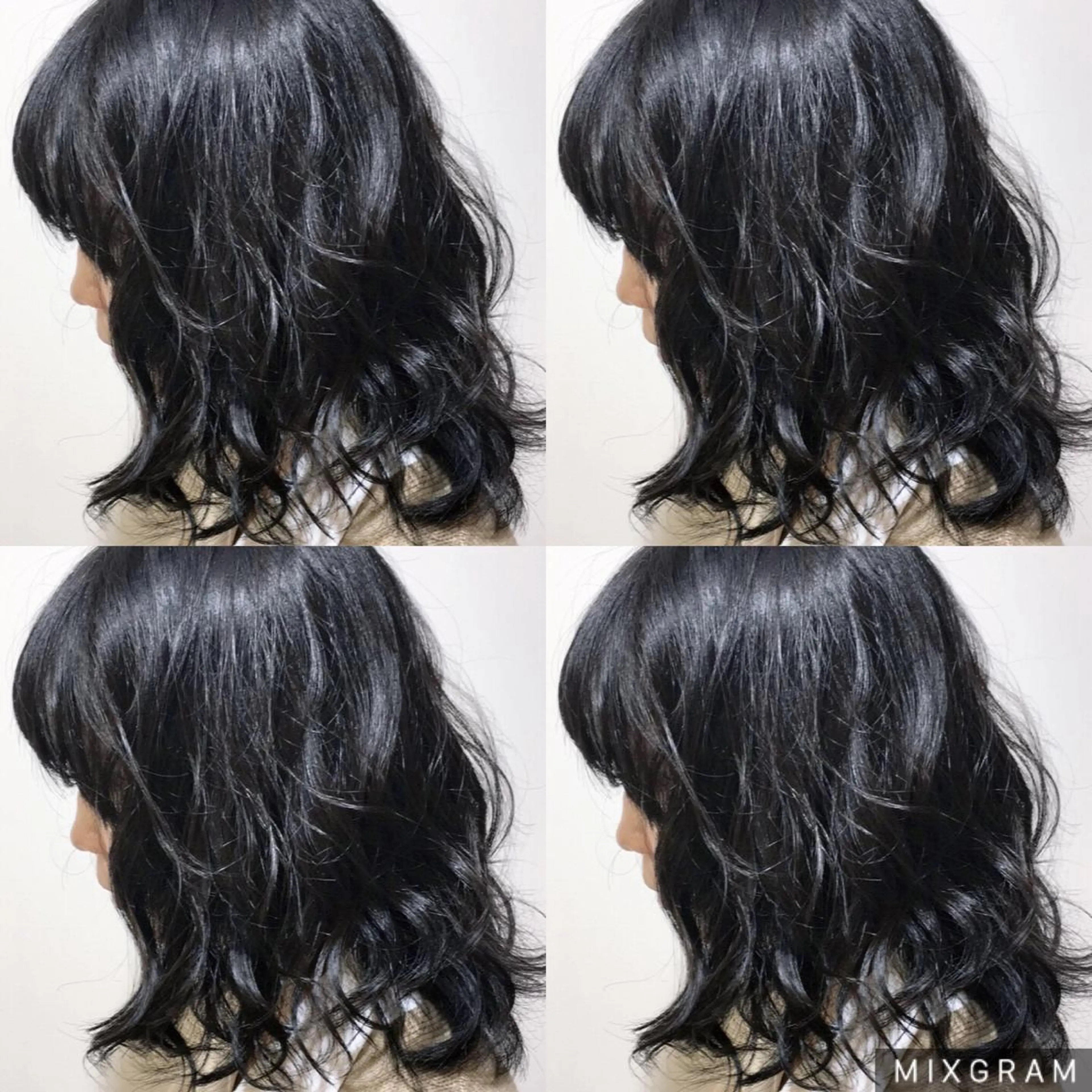 ミディアム カラー 黒髪 ブリーチ ブルーカラー ブルーブラック ブリーチなしカラー 海外風レイヤーカット 👑店長　平松　由のヘアスタイル