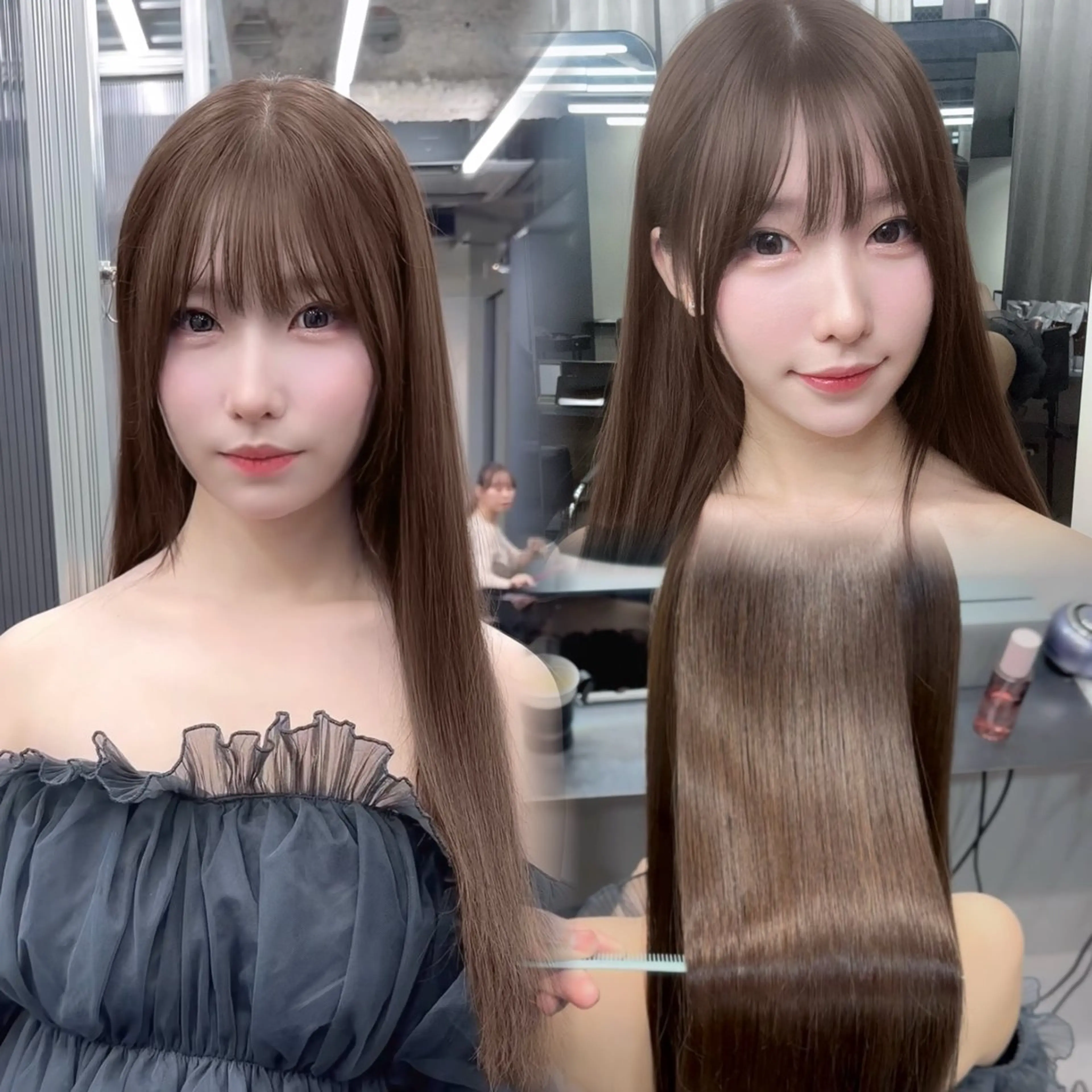 セミロング カット ヘアカラー トリートメント 韓国/ワンホンヘア 髪質改善/MaCoのヘアスタイル