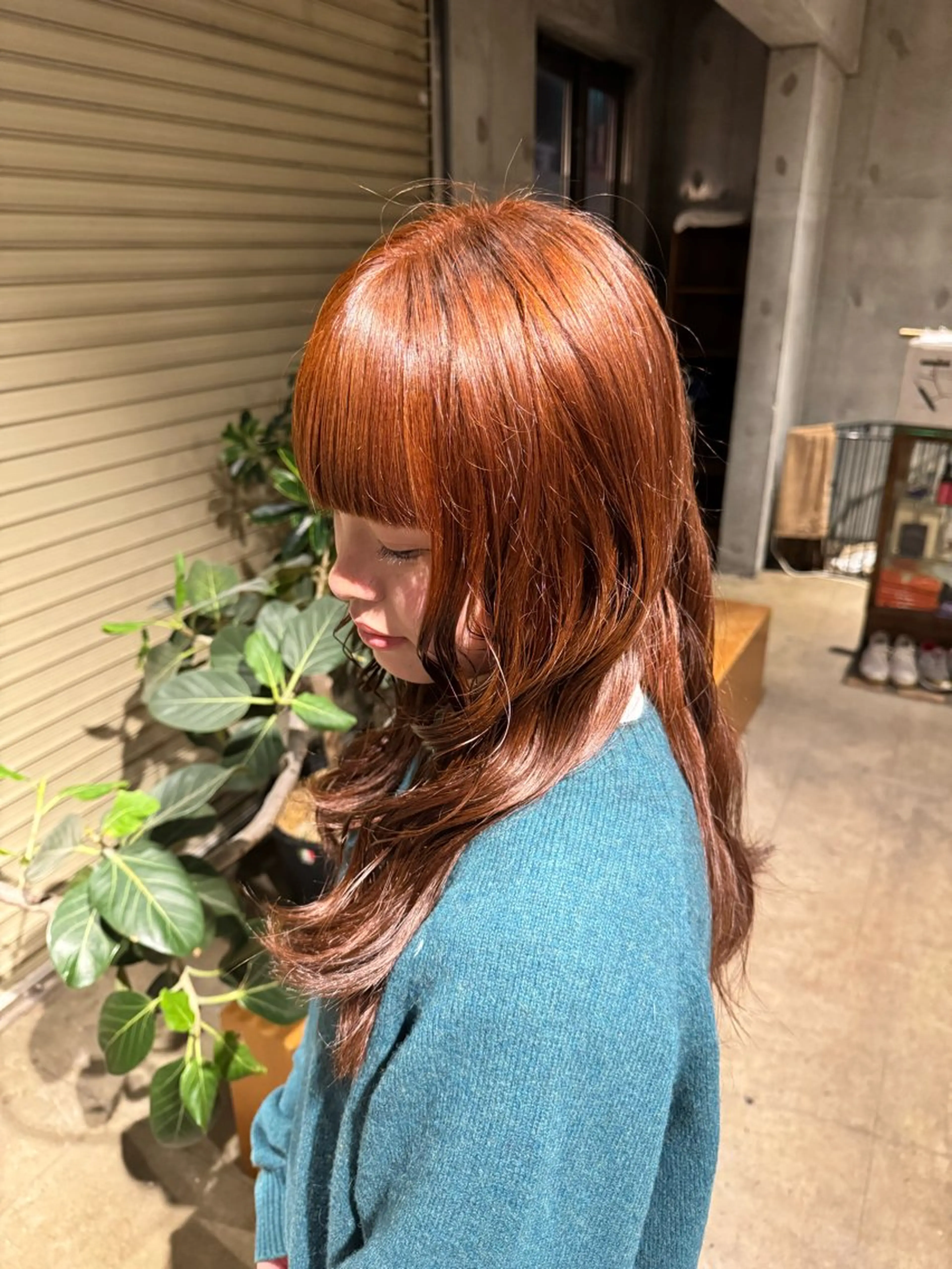 ロング カラー オレンジ ヘアカラー 染谷 奈保のヘアスタイル